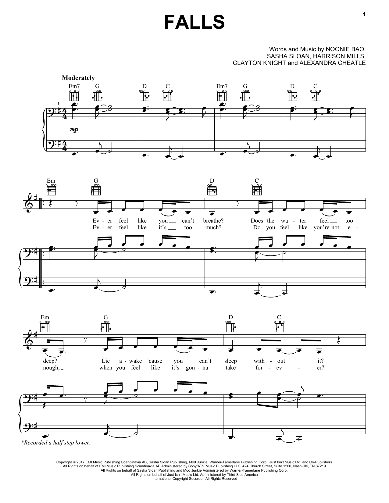 Download ODESZA Falls (feat. Sasha Sloan) Sheet Music and learn how to play Ukulele PDF digital score in minutes