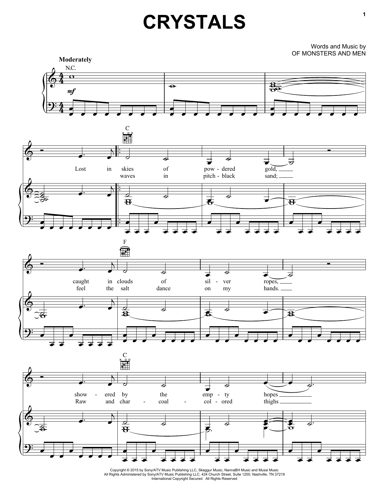 Download Of Monsters and Men Crystals Sheet Music and learn how to play Piano, Vocal & Guitar (Right-Hand Melody) PDF digital score in minutes