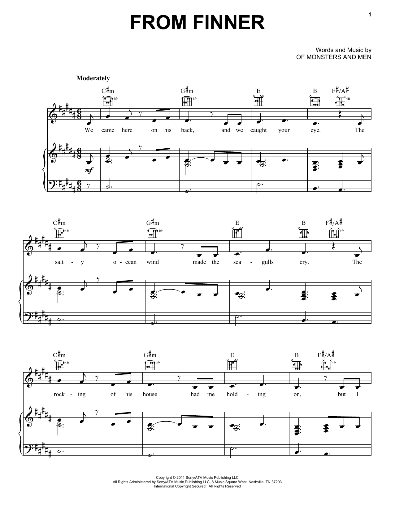 Download Of Monsters and Men From Finner Sheet Music and learn how to play Piano, Vocal & Guitar (Right-Hand Melody) PDF digital score in minutes