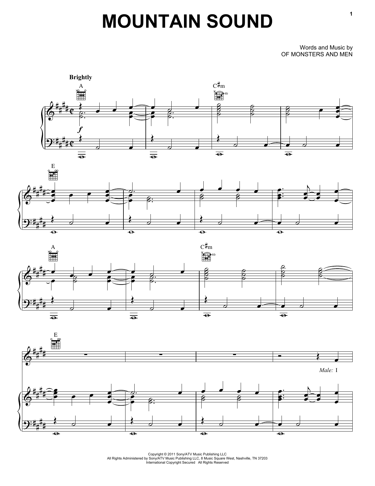 Download Of Monsters and Men Mountain Sound Sheet Music and learn how to play Piano, Vocal & Guitar (Right-Hand Melody) PDF digital score in minutes