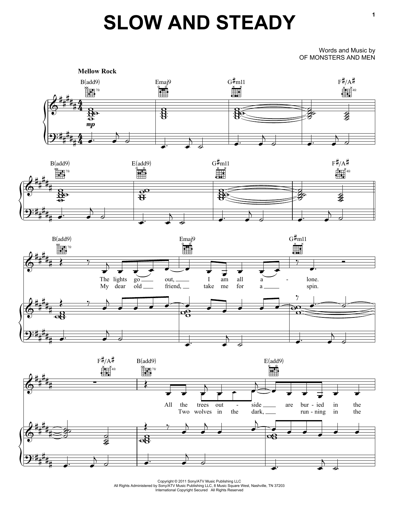 Download Of Monsters and Men Slow And Steady Sheet Music and learn how to play Piano, Vocal & Guitar (Right-Hand Melody) PDF digital score in minutes