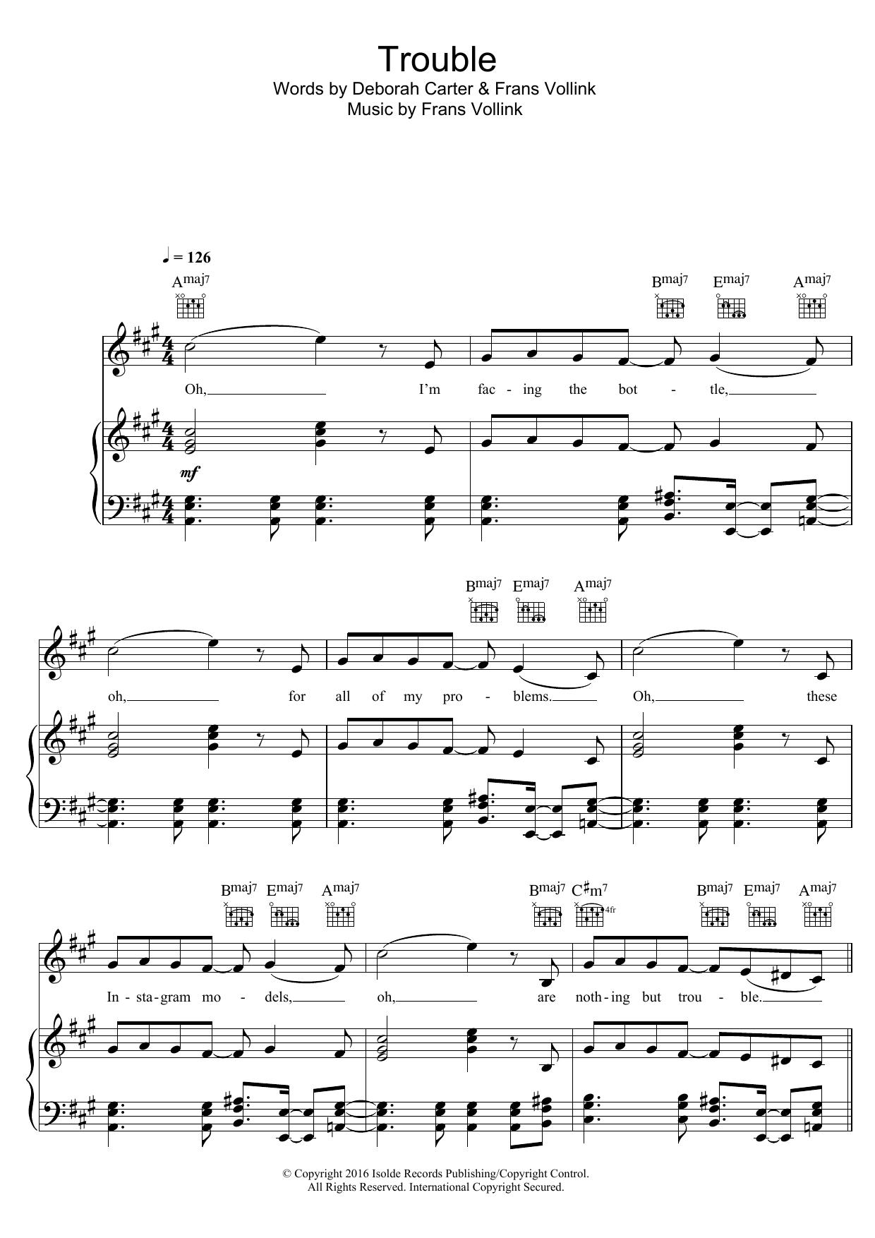 Download offaiah Trouble Sheet Music and learn how to play Piano, Vocal & Guitar (Right-Hand Melody) PDF digital score in minutes