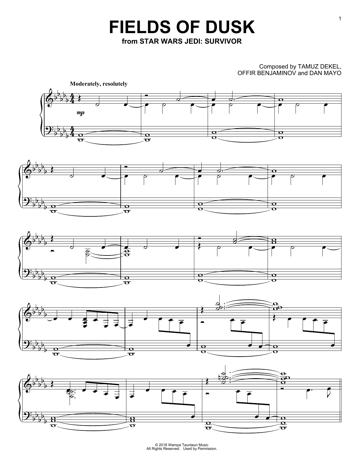 Download Offir Benjaminov Fields Of Dusk (from Star Wars Jedi: Survivor) Sheet Music and learn how to play Piano Solo PDF digital score in minutes