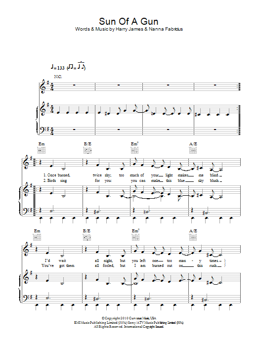 Download Oh Land Sun Of A Gun Sheet Music and learn how to play Piano, Vocal & Guitar (Right-Hand Melody) PDF digital score in minutes