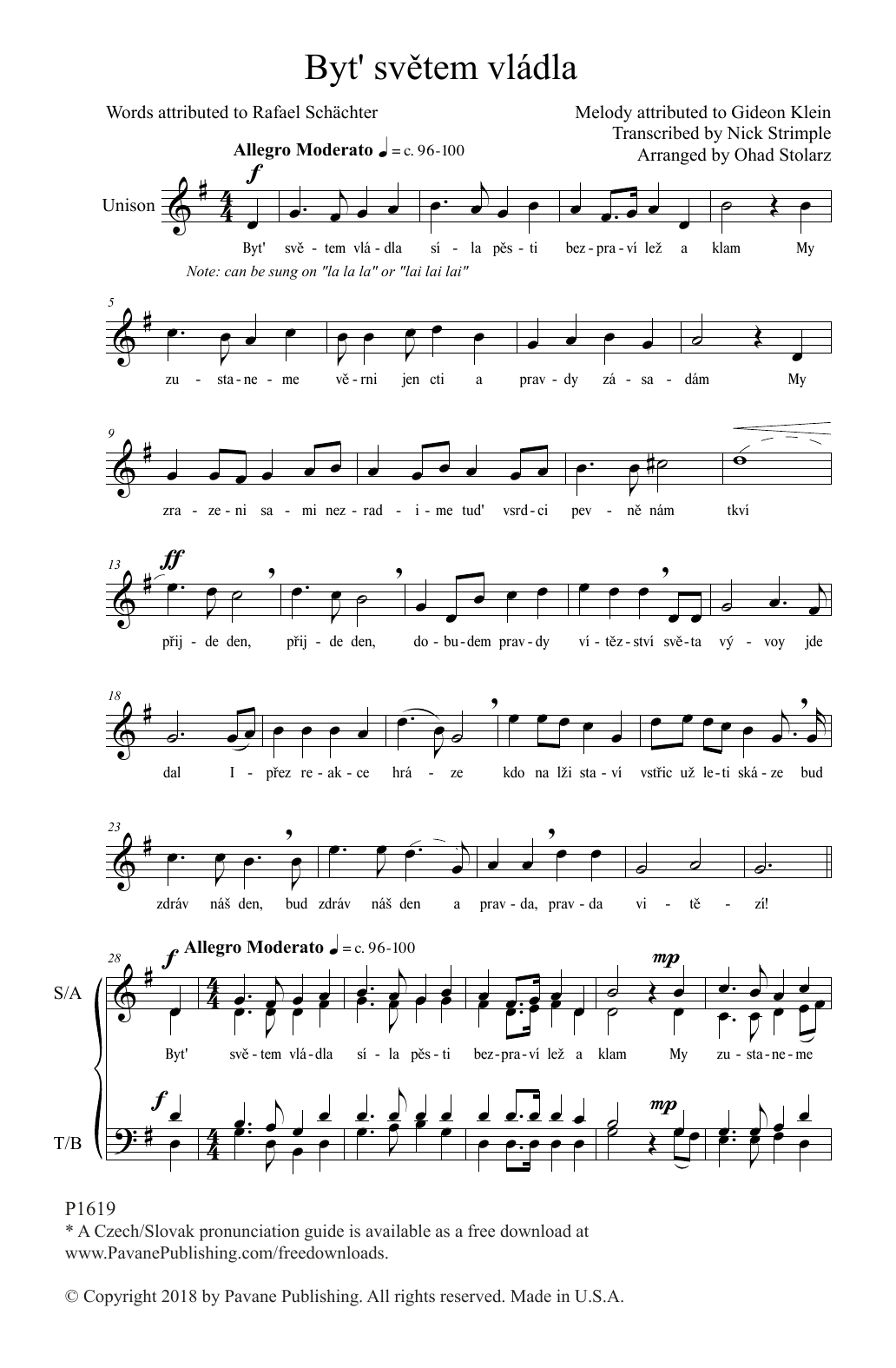 Download Ohad Stolarz Byt' svetem vladla Sheet Music and learn how to play SATB Choir PDF digital score in minutes