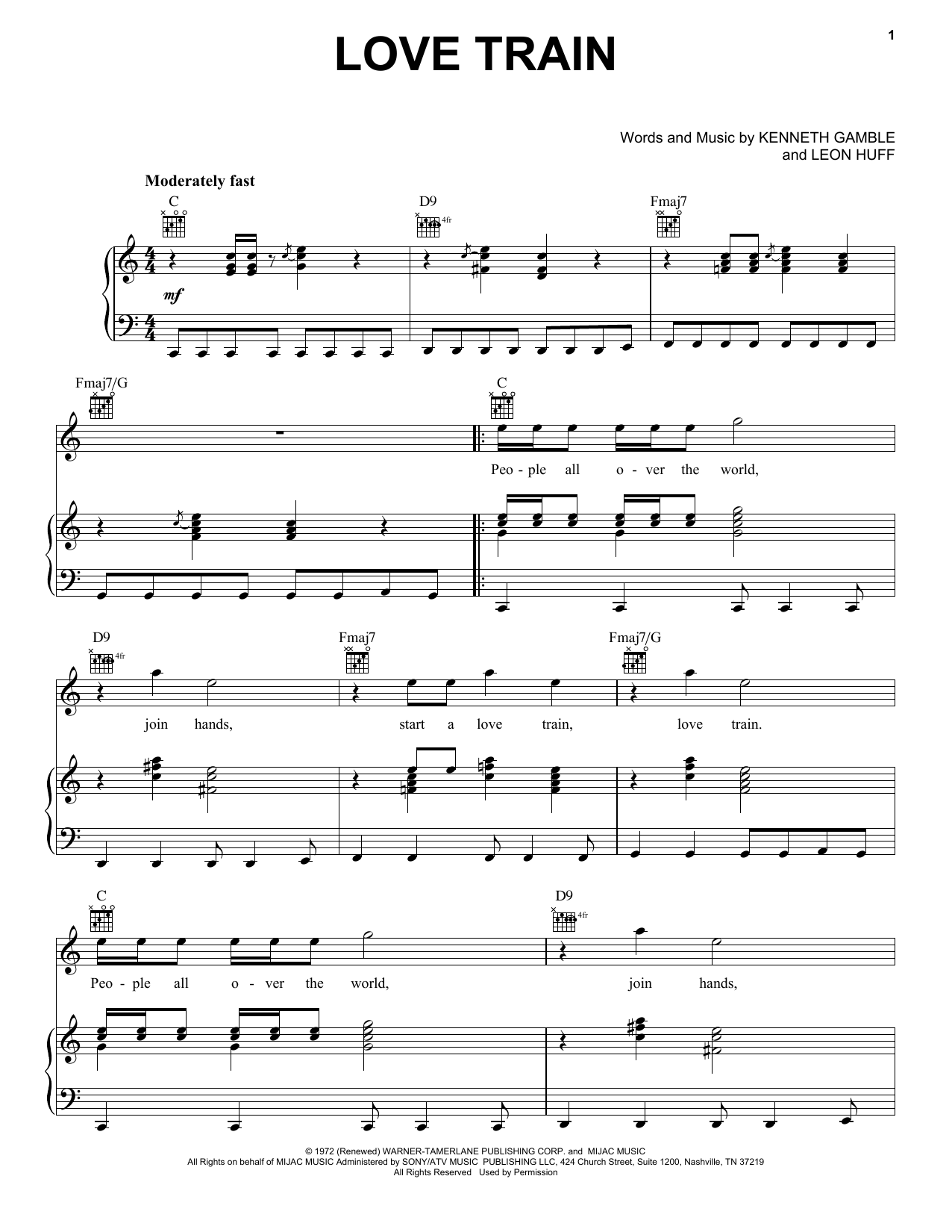 Download The O'Jays Love Train Sheet Music and learn how to play Piano, Vocal & Guitar (Right-Hand Melody) PDF digital score in minutes