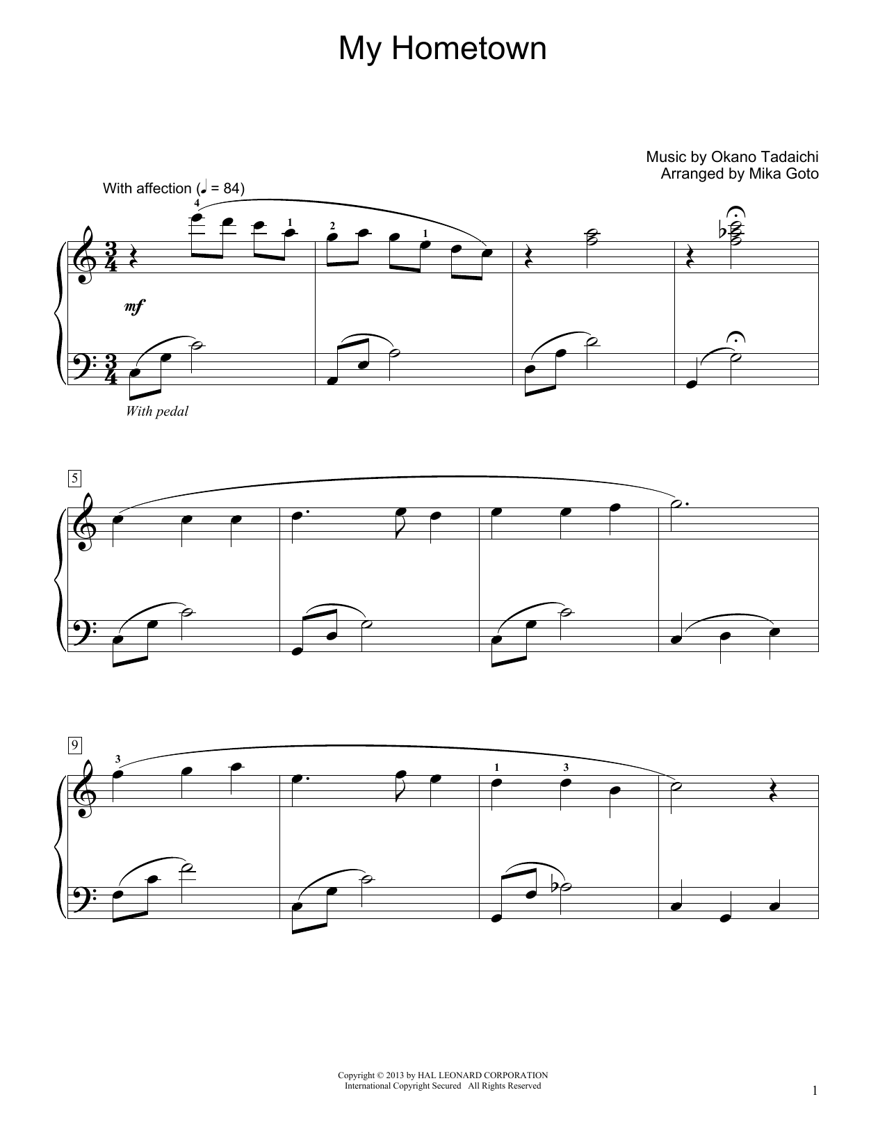 Download Okano Tadaichi My Hometown (arr. Mika Goto) Sheet Music and learn how to play Educational Piano PDF digital score in minutes