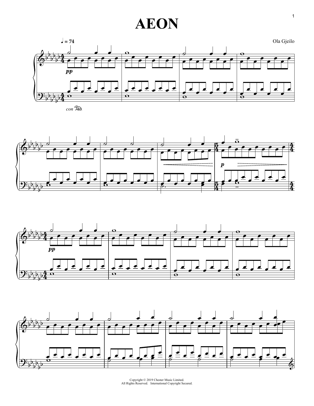 Download Ola Gjeilo Aeon Sheet Music and learn how to play Piano Solo PDF digital score in minutes