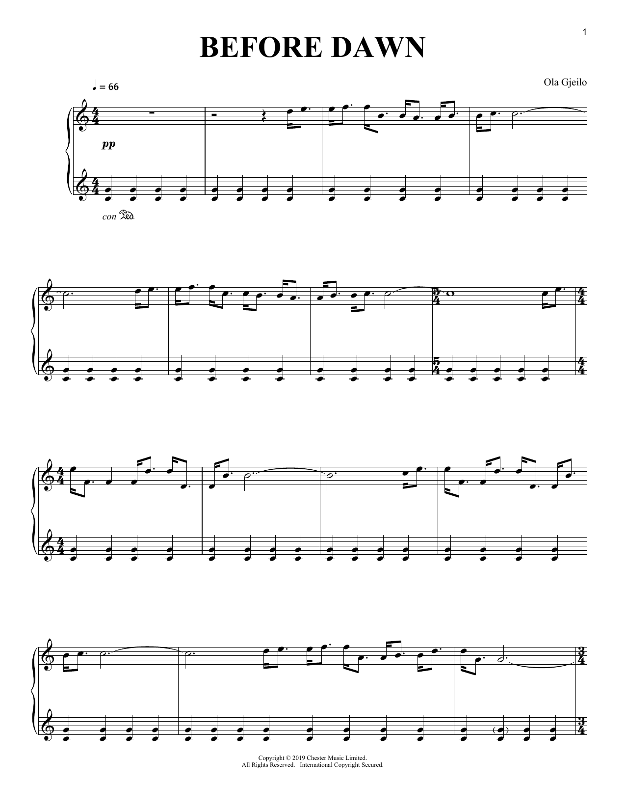 Download Ola Gjeilo Before Dawn Sheet Music and learn how to play Piano Solo PDF digital score in minutes