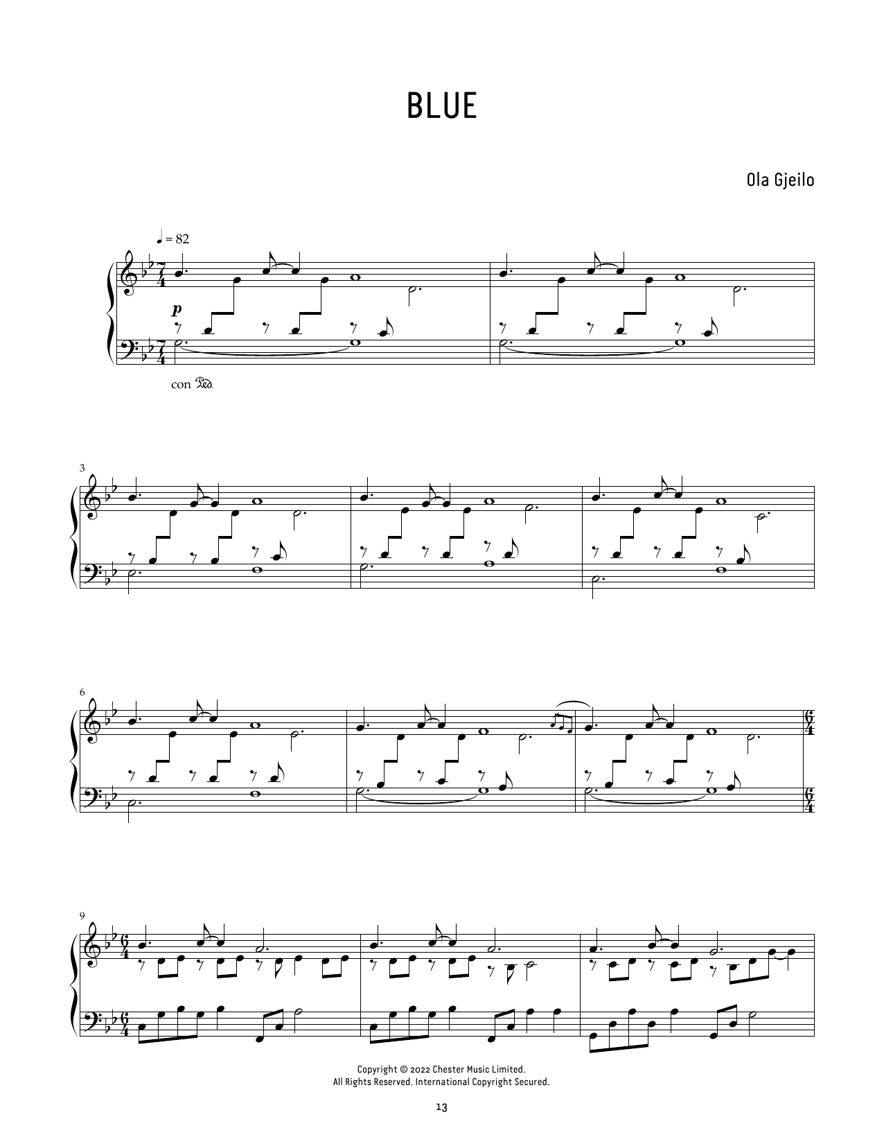 Download Ola Gjeilo Blue Sheet Music and learn how to play Piano Solo PDF digital score in minutes