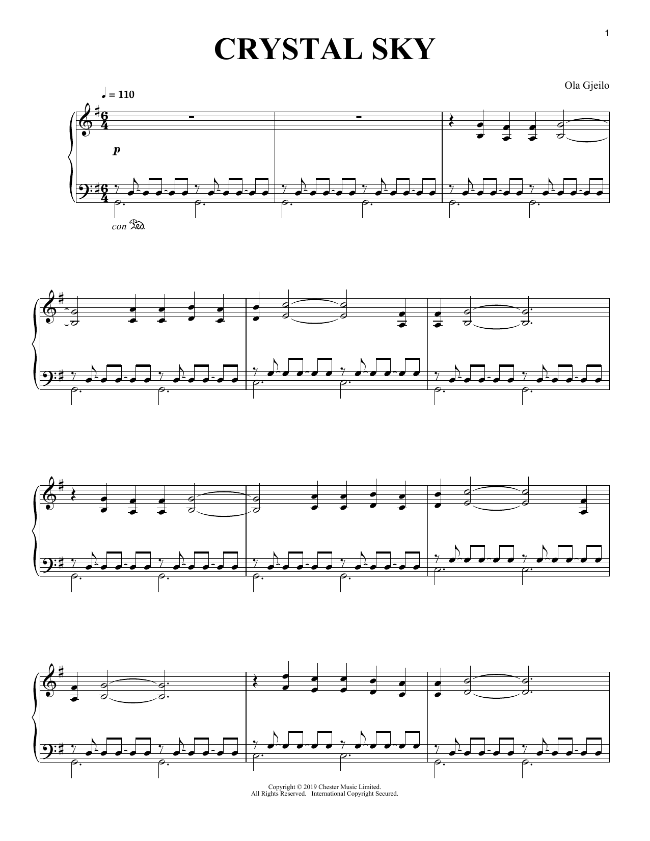Download Ola Gjeilo Crystal Sky Sheet Music and learn how to play Piano Solo PDF digital score in minutes
