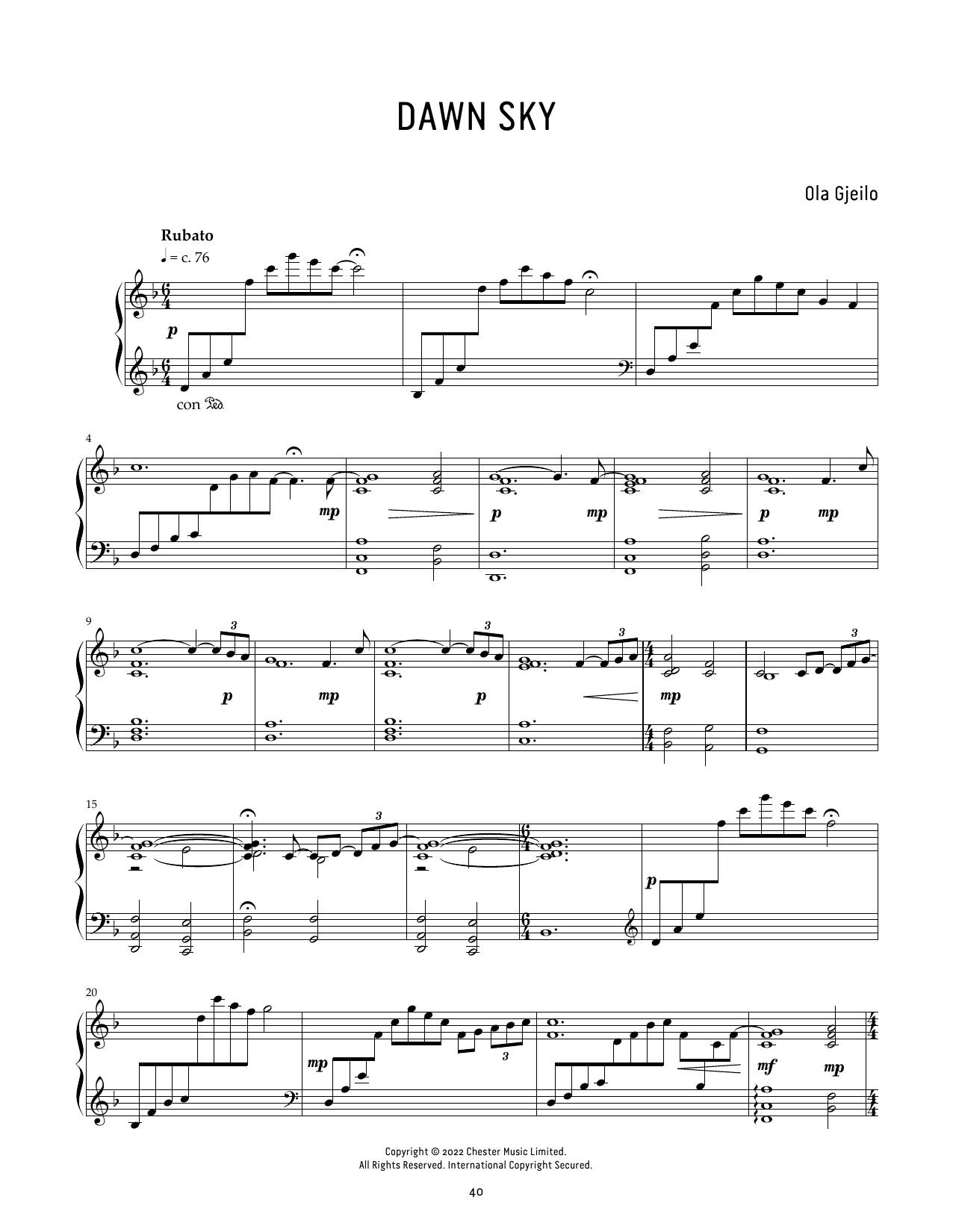 Download Ola Gjeilo Dawn Sky Sheet Music and learn how to play Piano Solo PDF digital score in minutes