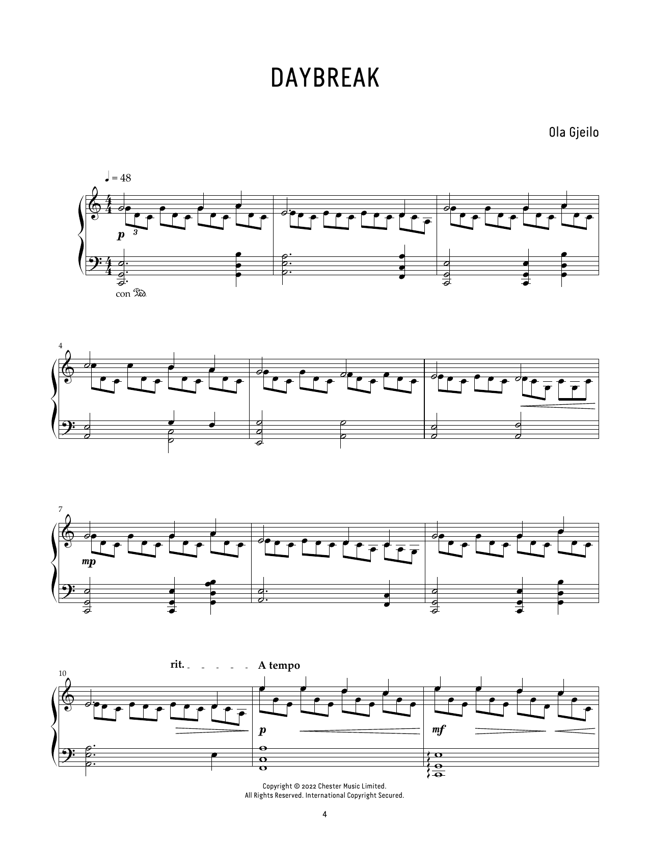 Download Ola Gjeilo Daybreak Sheet Music and learn how to play Piano Solo PDF digital score in minutes