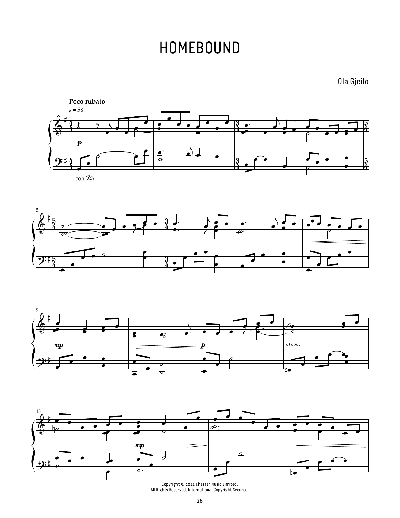 Download Ola Gjeilo Homebound Sheet Music and learn how to play Piano Solo PDF digital score in minutes
