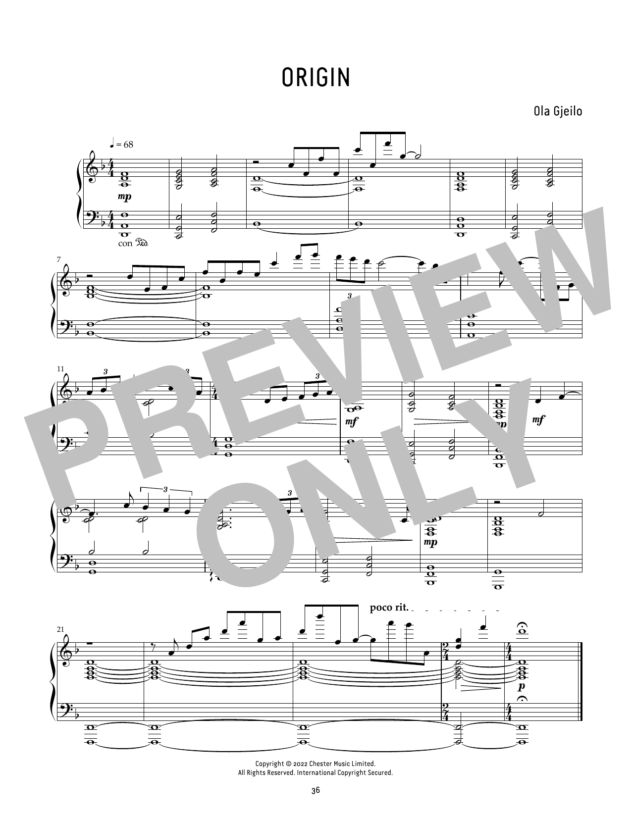 Download Ola Gjeilo Origin Sheet Music and learn how to play Piano Solo PDF digital score in minutes