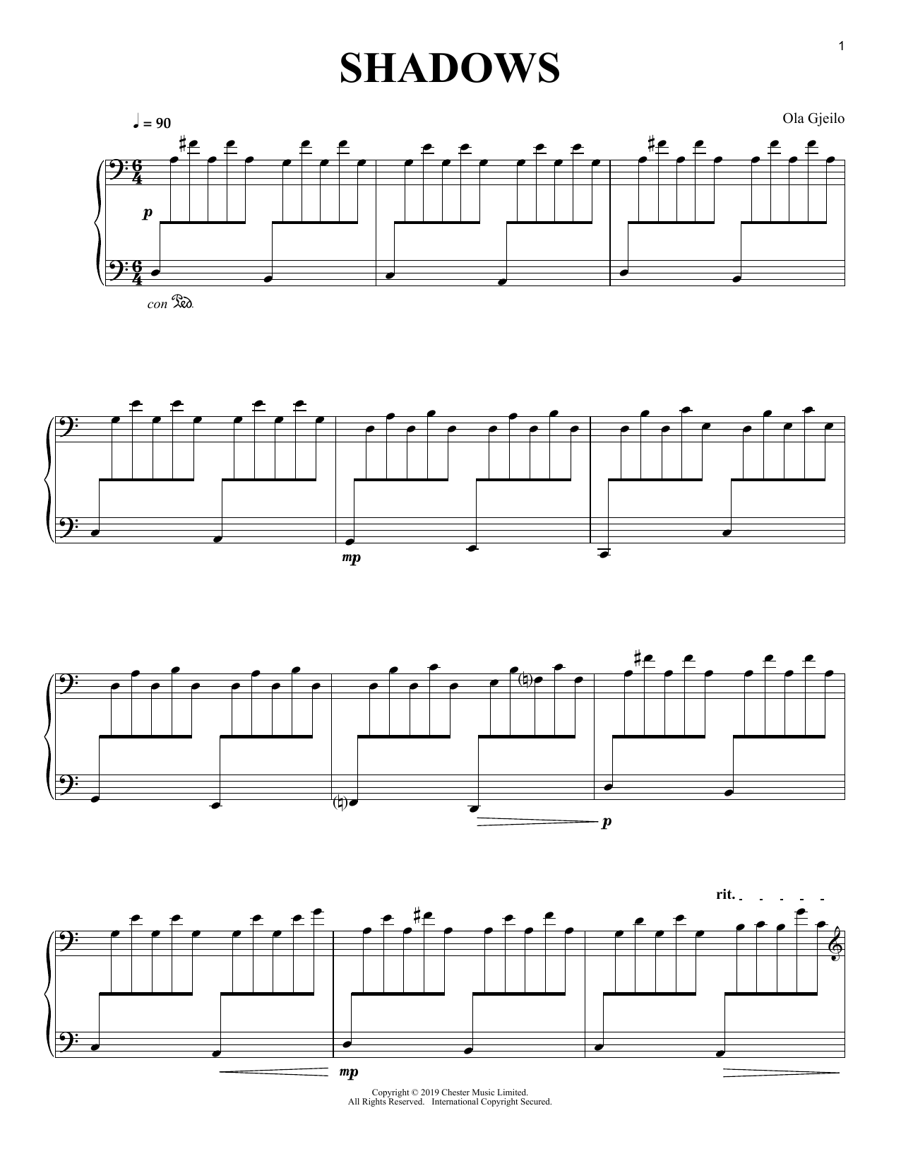 Download Ola Gjeilo Shadows Sheet Music and learn how to play Piano Solo PDF digital score in minutes