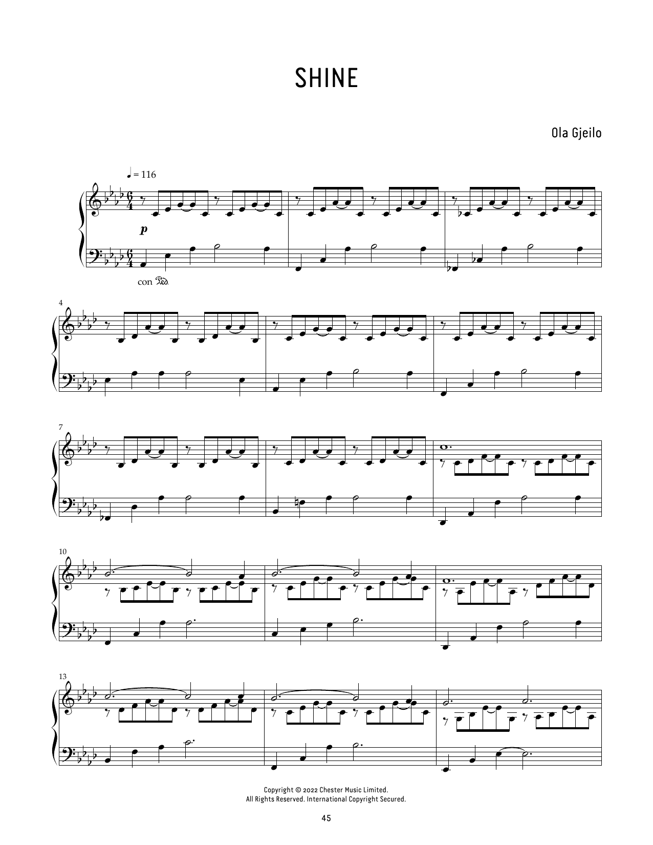 Download Ola Gjeilo Shine Sheet Music and learn how to play Piano Solo PDF digital score in minutes