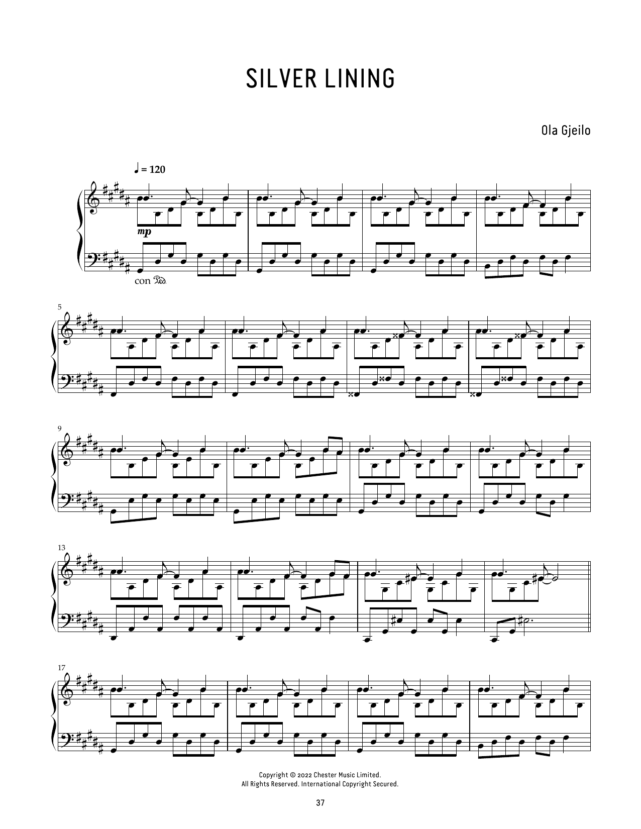 Download Ola Gjeilo Silver Lining Sheet Music and learn how to play Piano Solo PDF digital score in minutes