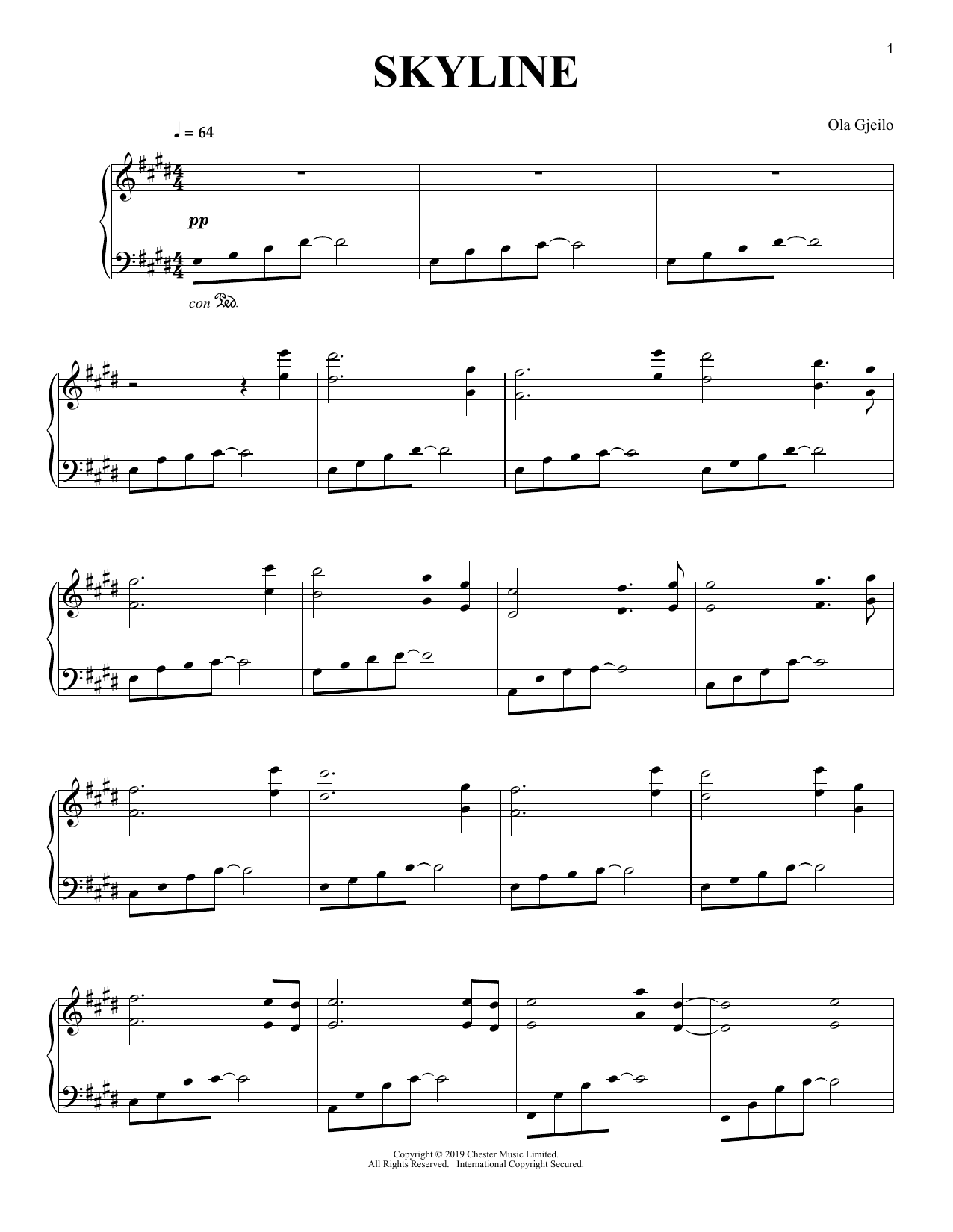 Download Ola Gjeilo Skyline Sheet Music and learn how to play Piano Solo PDF digital score in minutes