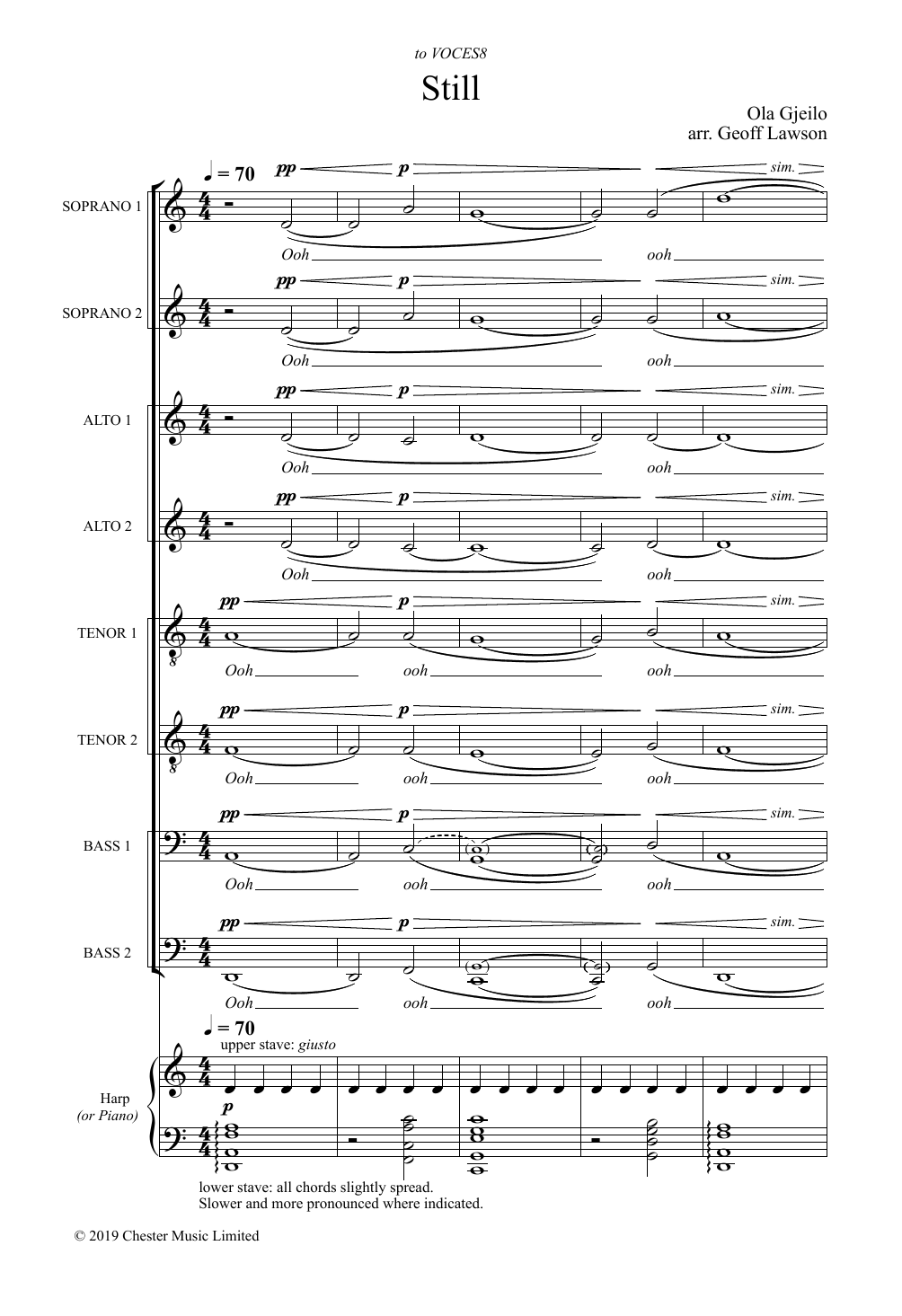 Download Ola Gjeilo Still (arr. Geoff Lawson) Sheet Music and learn how to play SSAATTBB Choir PDF digital score in minutes