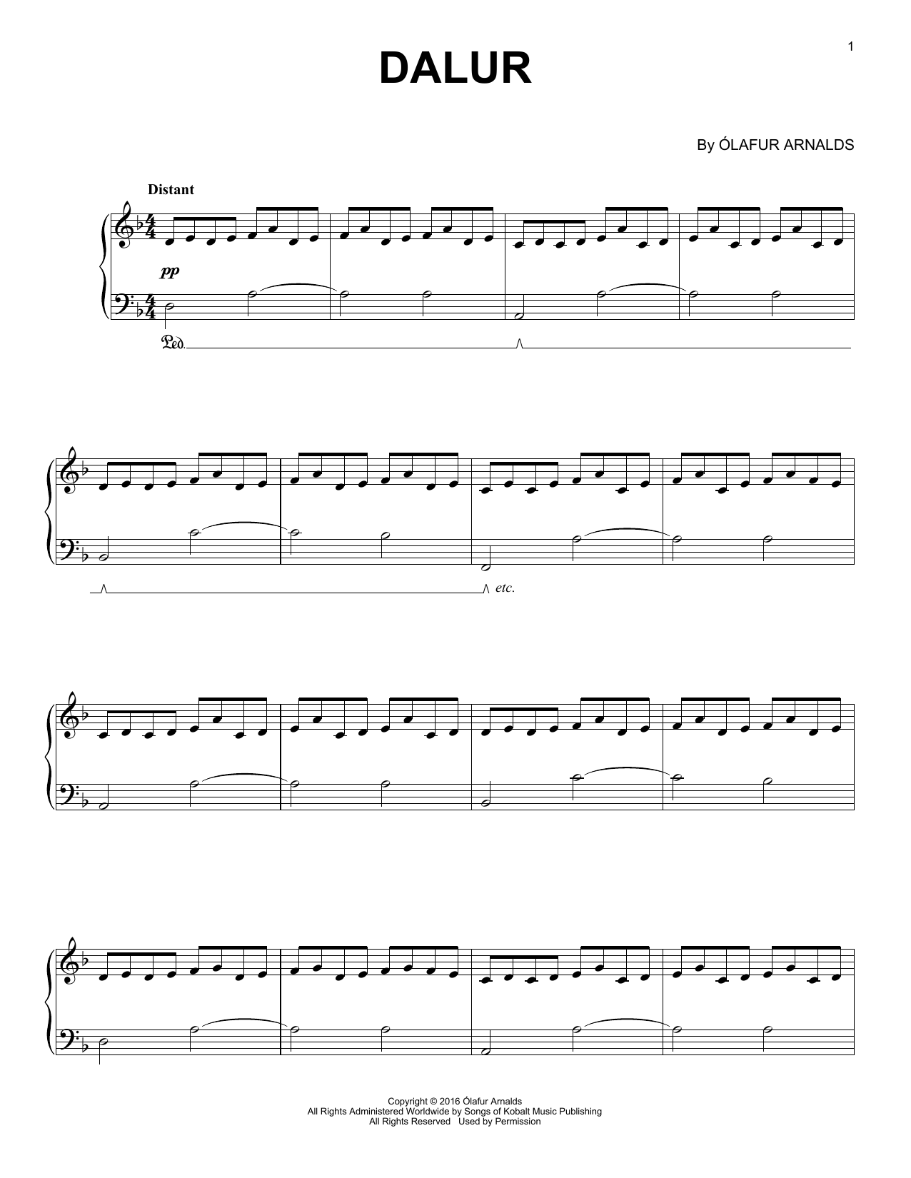 Download Ólafur Arnalds Dalur Sheet Music and learn how to play Piano Solo PDF digital score in minutes