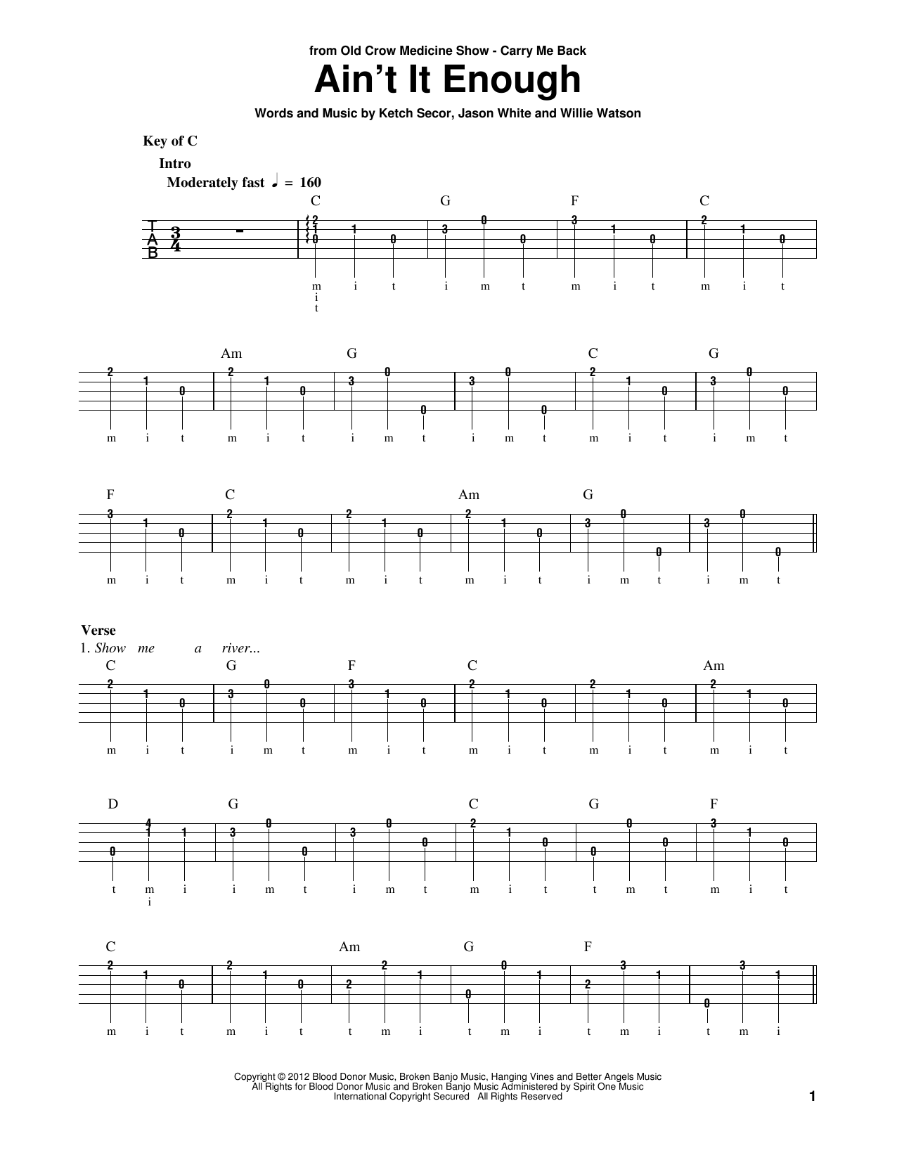 Download Old Crow Medicine Show Ain't It Enough Sheet Music and learn how to play Banjo PDF digital score in minutes