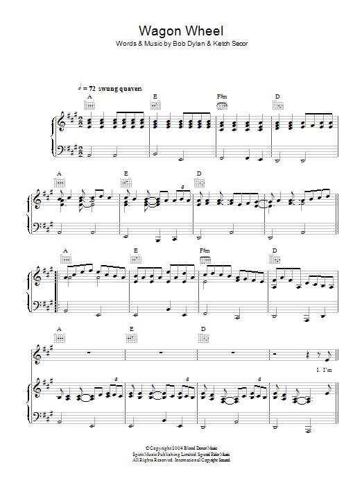 Download Old Crow Medicine Show Wagon Wheel Sheet Music and learn how to play Super Easy Piano PDF digital score in minutes
