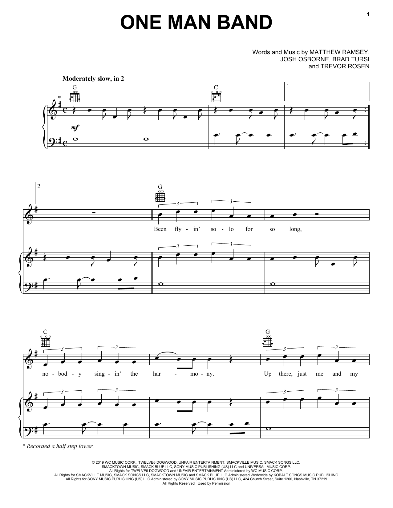 Download Old Dominion One Man Band Sheet Music and learn how to play Piano, Vocal & Guitar Chords (Right-Hand Melody) PDF digital score in minutes
