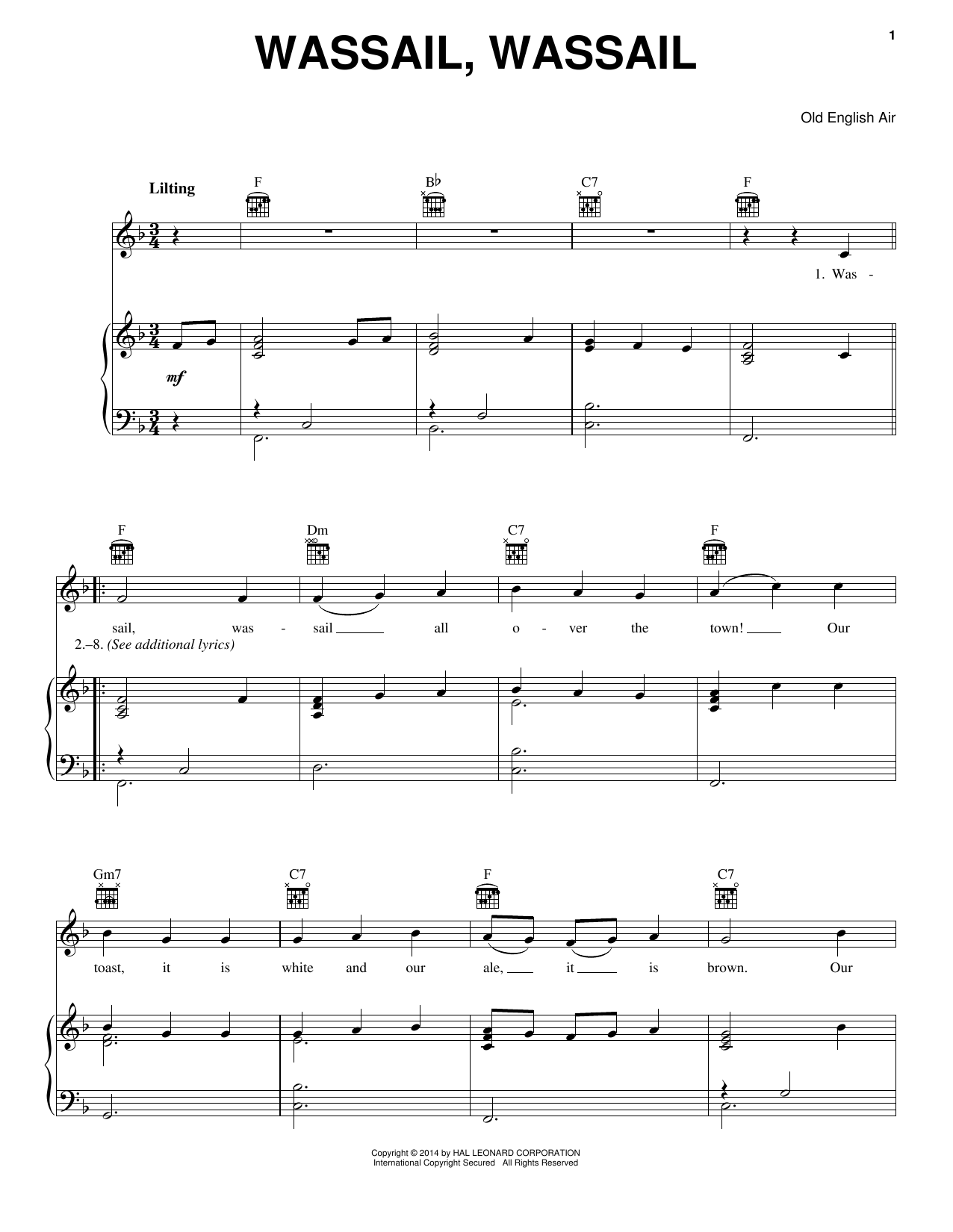 Download Old English Air Wassail, Wassail Sheet Music and learn how to play Melody Line, Lyrics & Chords PDF digital score in minutes