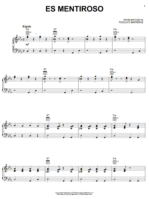 Download Olga Tanon Es Mentiroso Sheet Music and learn how to play Piano, Vocal & Guitar (Right-Hand Melody) PDF digital score in minutes