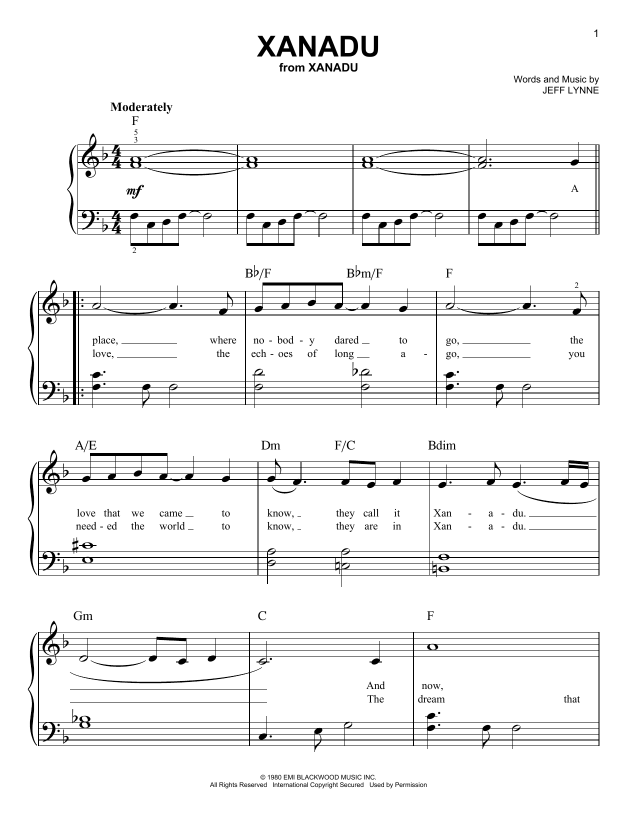 Download Olivia Newton-John Xanadu Sheet Music and learn how to play Easy Piano PDF digital score in minutes