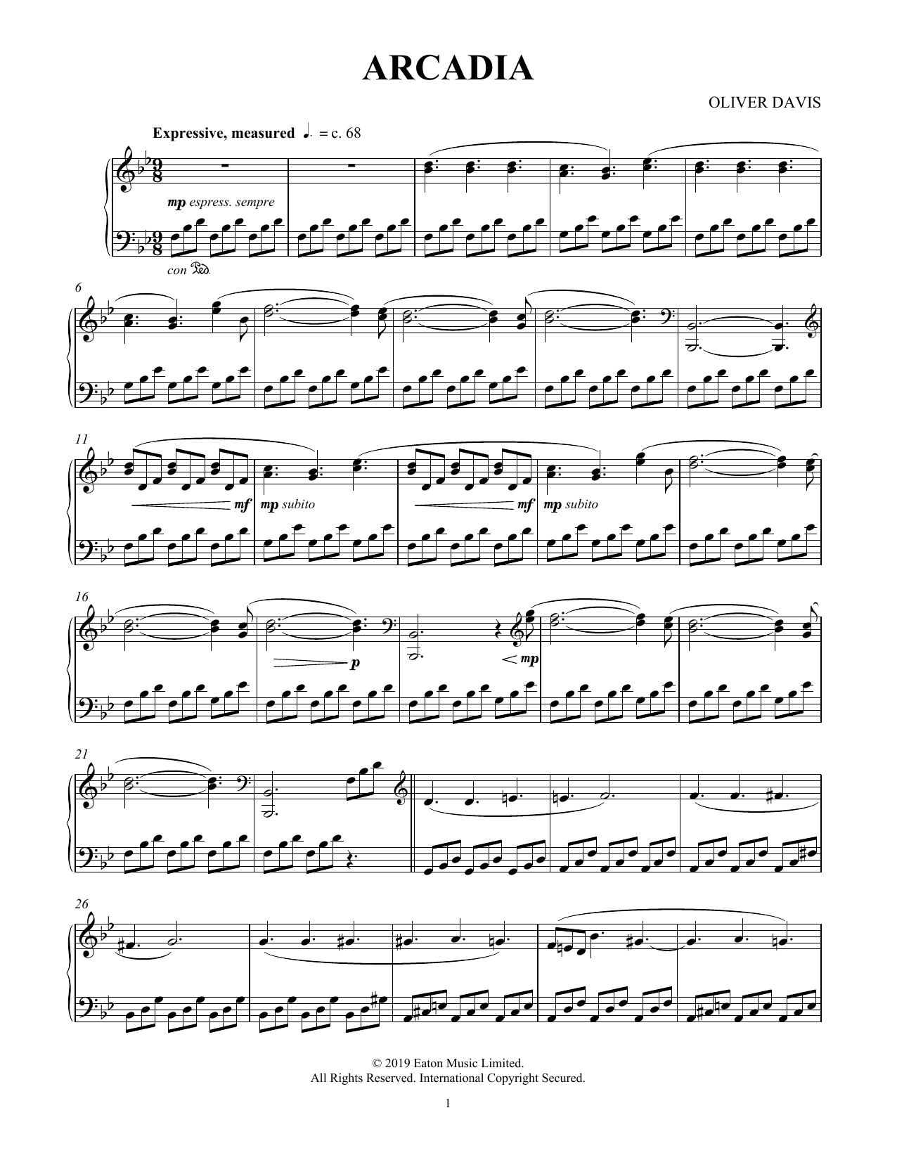 Download Oliver Davis Arcadia Sheet Music and learn how to play Piano Solo PDF digital score in minutes