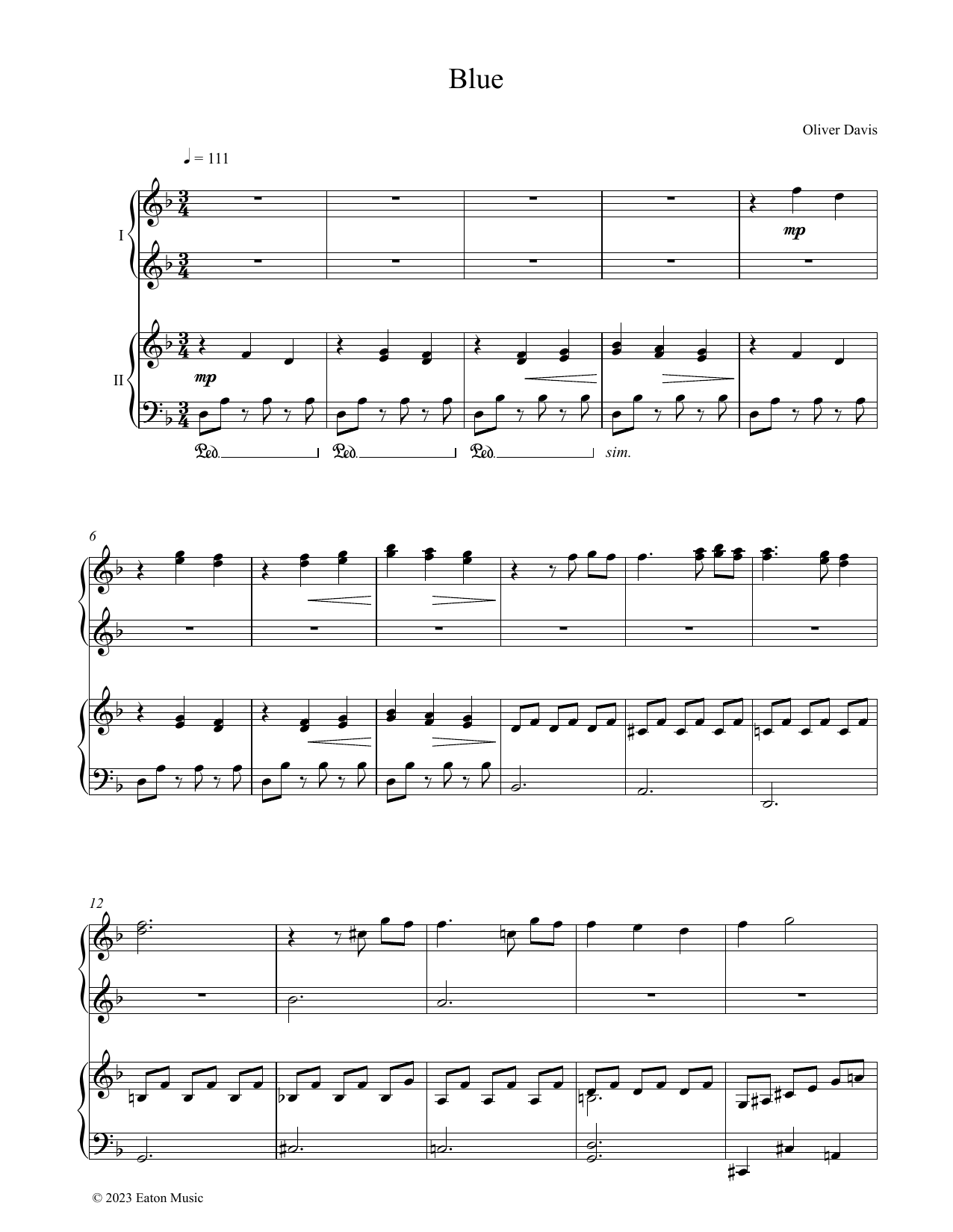 Download Oliver Davis Blue Sheet Music and learn how to play Piano Duet PDF digital score in minutes