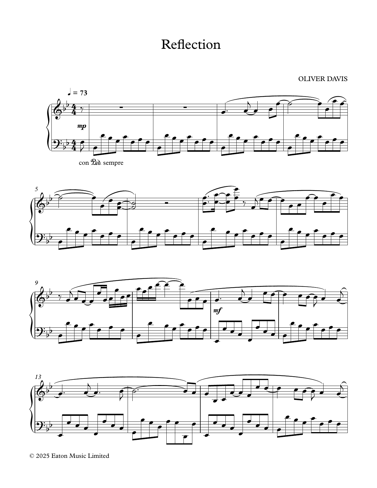 Download Oliver Davis Reflection Sheet Music and learn how to play Piano Solo PDF digital score in minutes