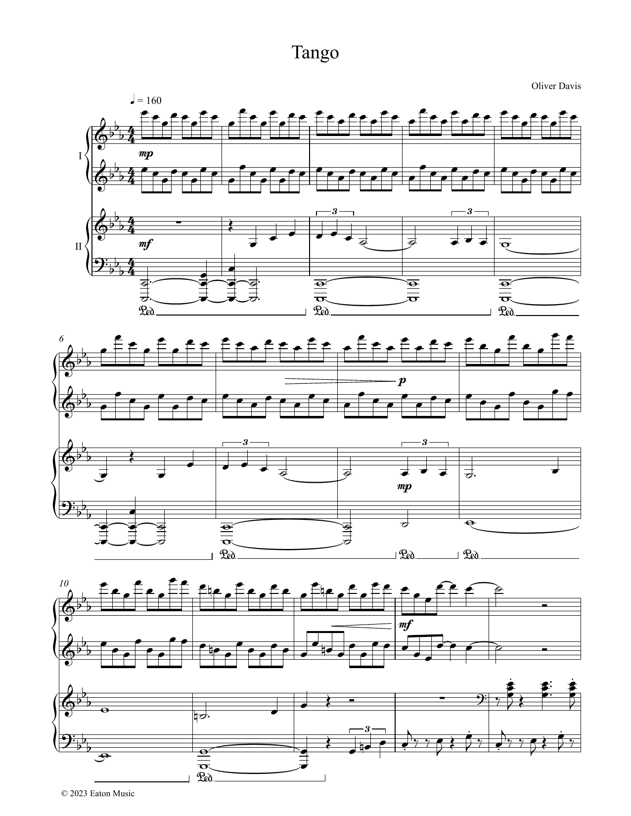 Download Oliver Davis Tango Sheet Music and learn how to play Piano Duet PDF digital score in minutes