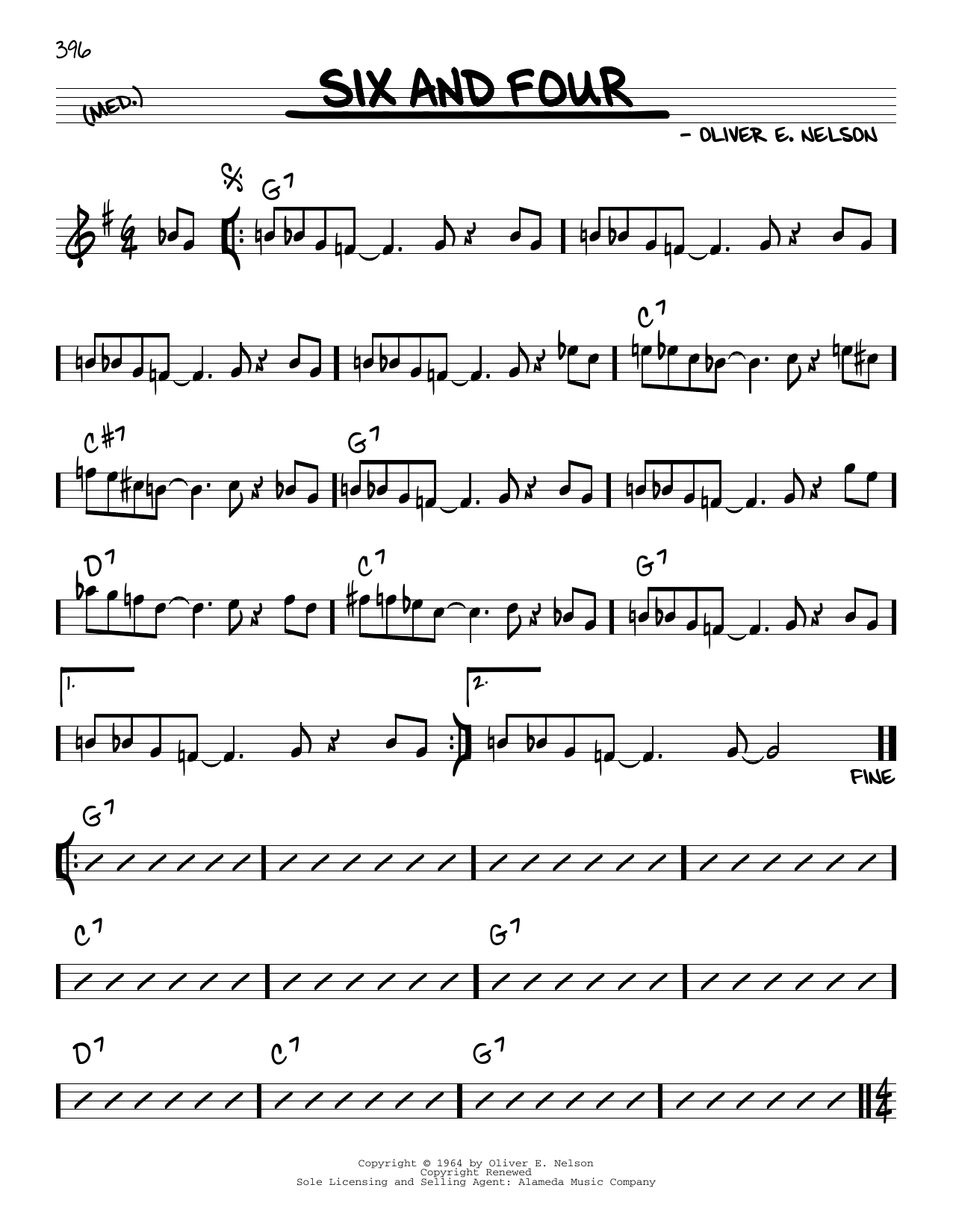 Download Oliver E. Nelson Six And Four Sheet Music and learn how to play Real Book – Melody & Chords PDF digital score in minutes