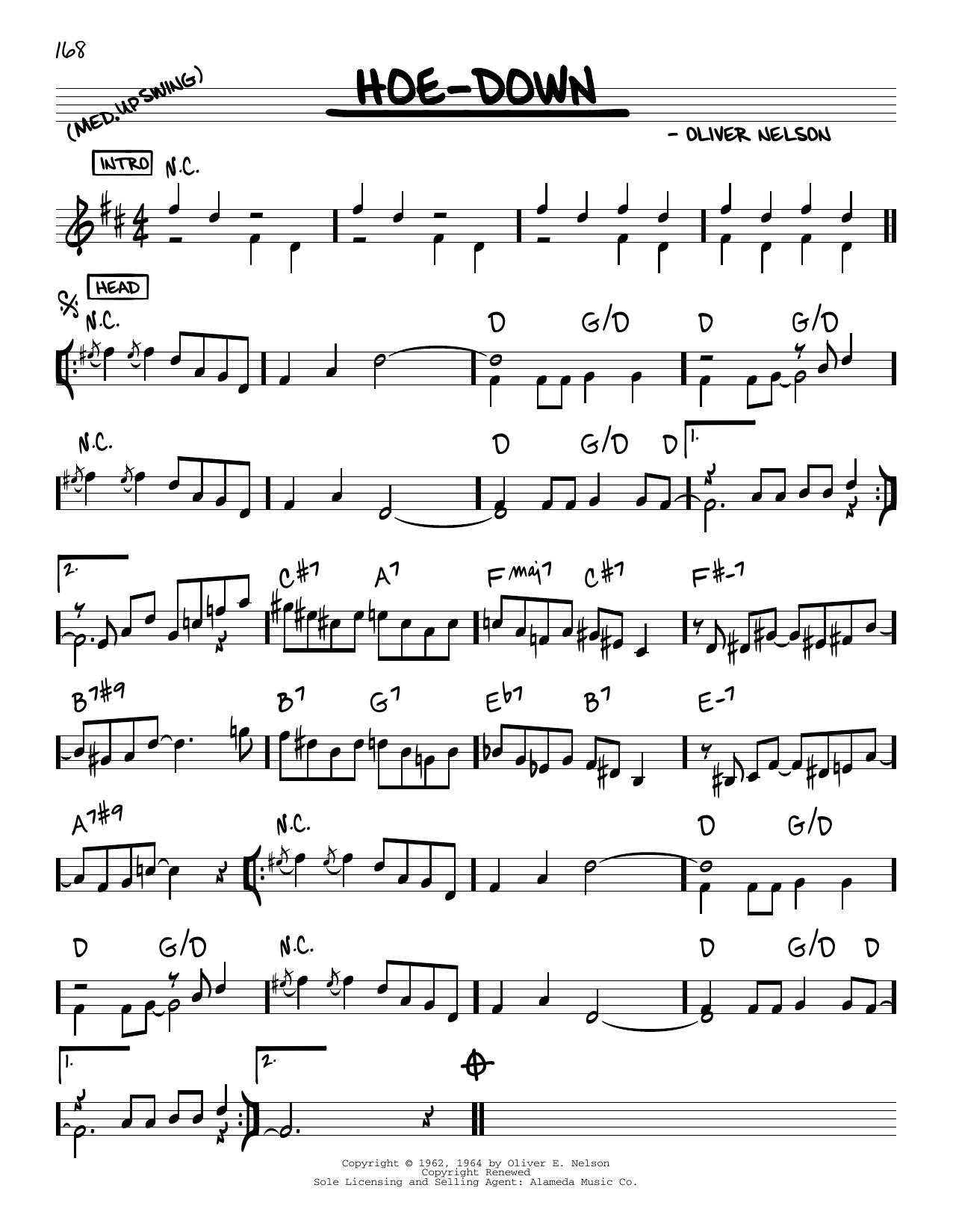 Download Oliver Nelson Hoe-Down Sheet Music and learn how to play Real Book – Melody & Chords PDF digital score in minutes