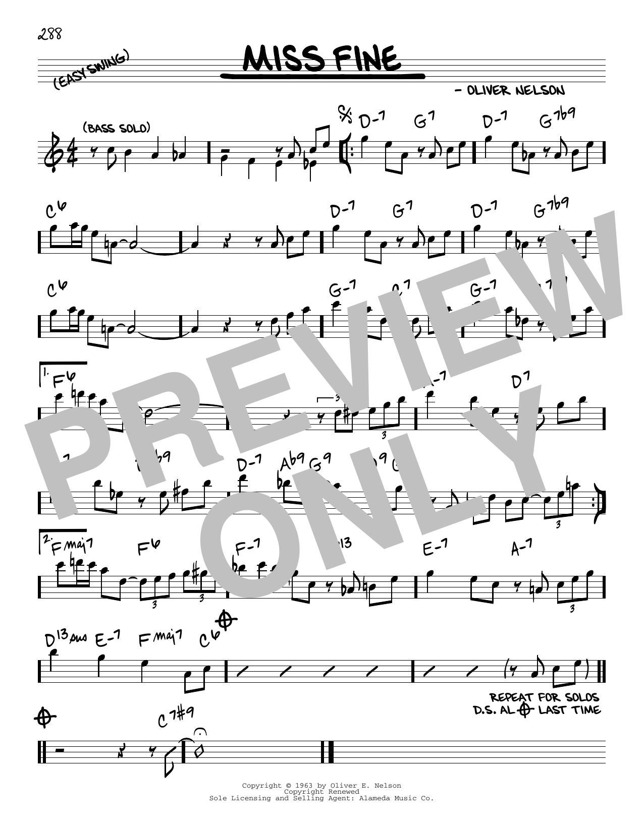 Download Oliver Nelson Miss Fine Sheet Music and learn how to play Real Book – Melody & Chords PDF digital score in minutes