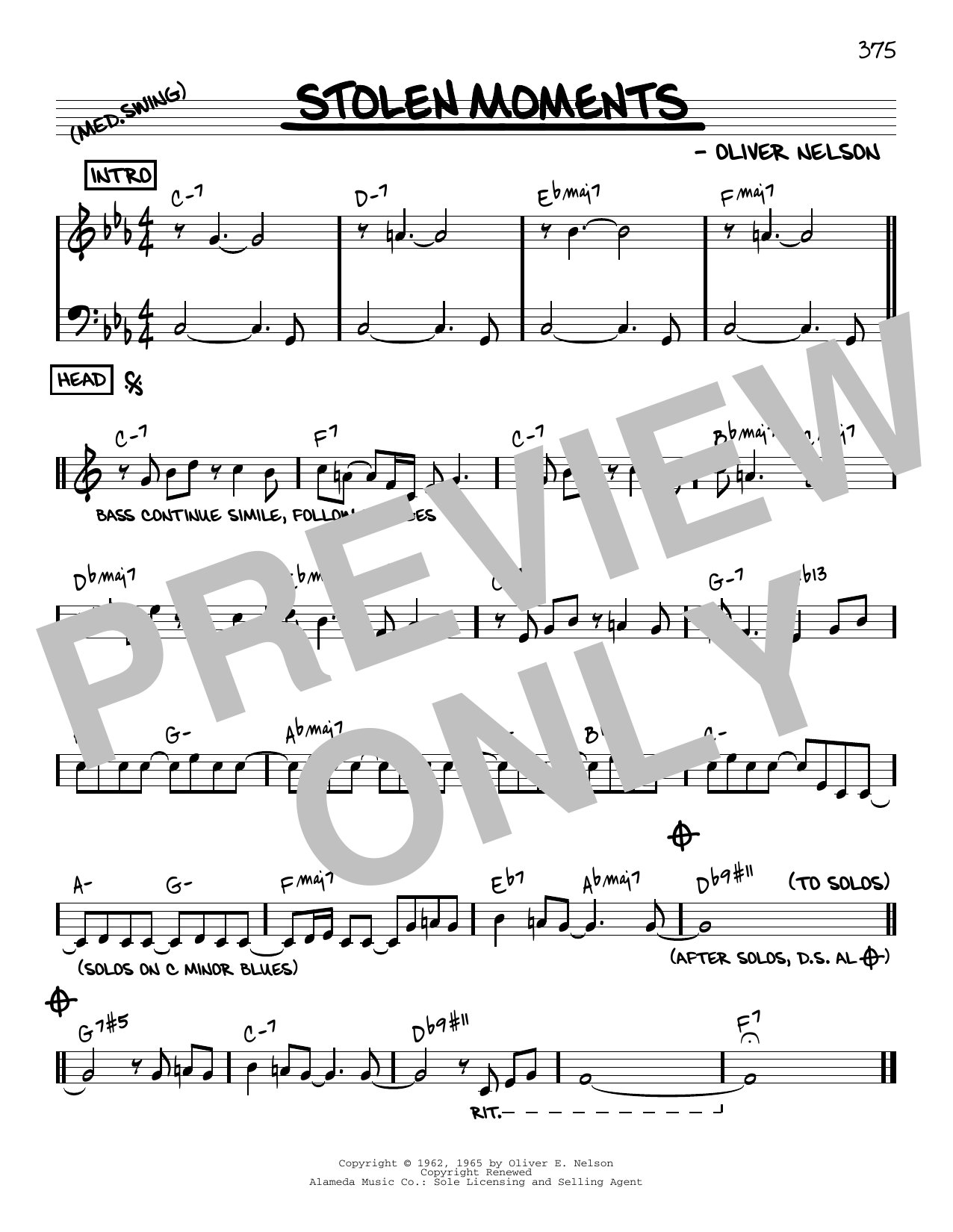 Download Oliver Nelson Stolen Moments [Reharmonized version] (arr. Jack Grassel) Sheet Music and learn how to play Real Book – Melody & Chords PDF digital score in minutes