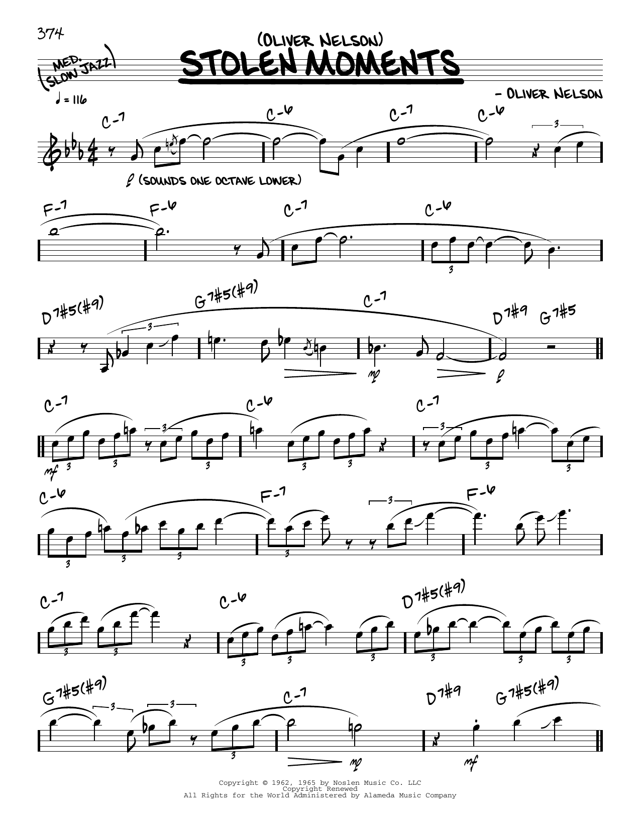 Download Oliver Nelson Stolen Moments (solo only) Sheet Music and learn how to play Real Book – Melody & Chords PDF digital score in minutes