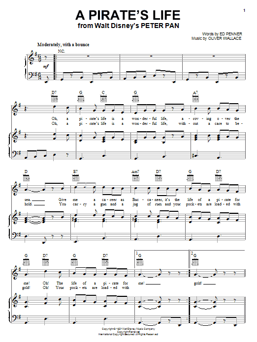 Download Oliver Wallace A Pirate's Life Sheet Music and learn how to play Lyrics & Chords PDF digital score in minutes