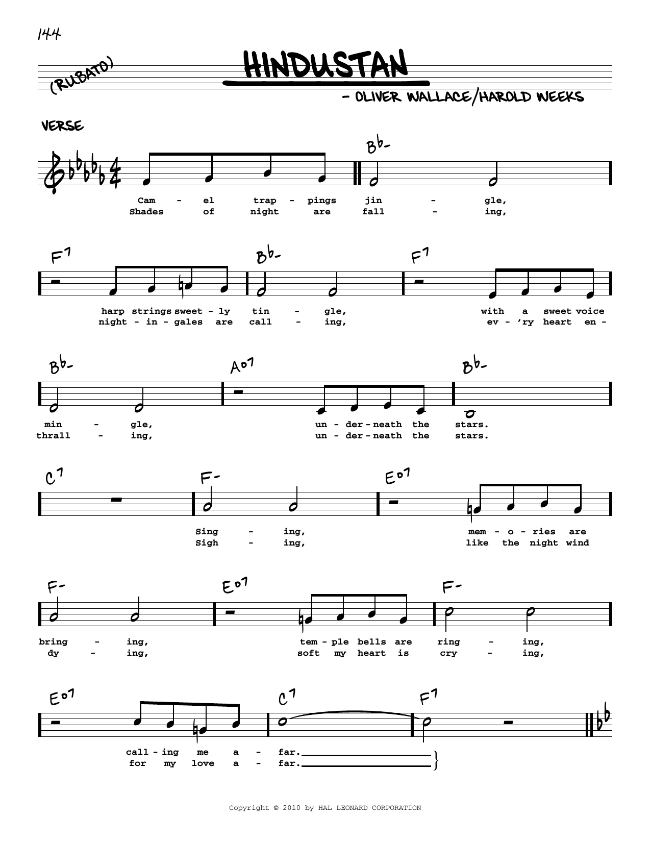 Download Oliver Wallace & Harold Weeks Hindustan (arr. Robert Rawlins) Sheet Music and learn how to play Real Book – Melody, Lyrics & Chords PDF digital score in minutes