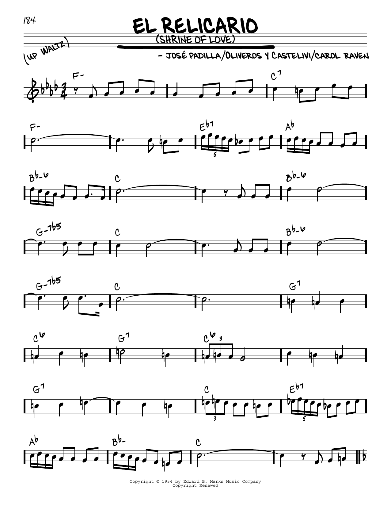 Download Oliveros y Castelivi El Relicario (Shrine Of Love) Sheet Music and learn how to play Real Book – Melody & Chords PDF digital score in minutes