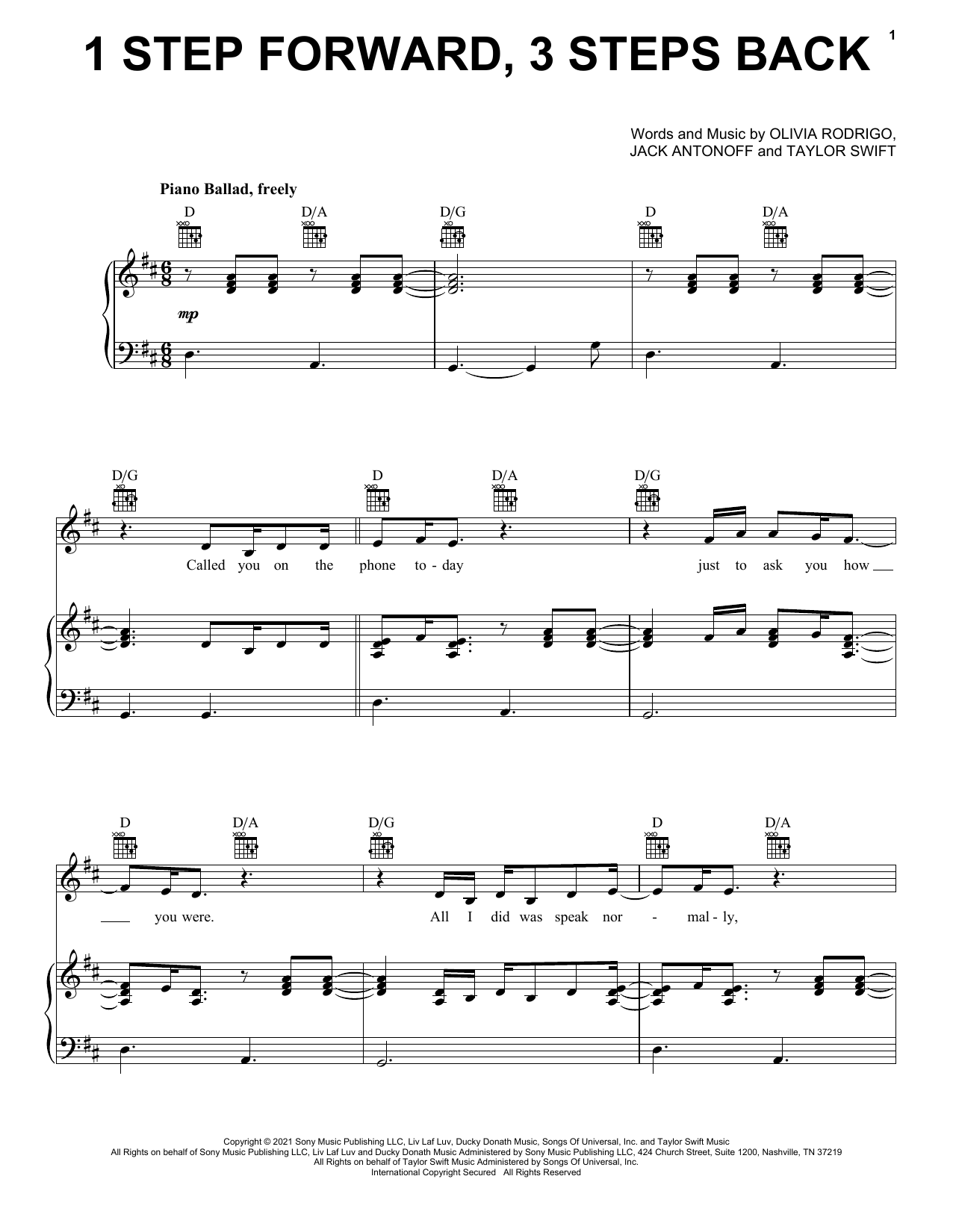Download Olivia Rodrigo 1 step forward, 3 steps back Sheet Music and learn how to play Ukulele PDF digital score in minutes