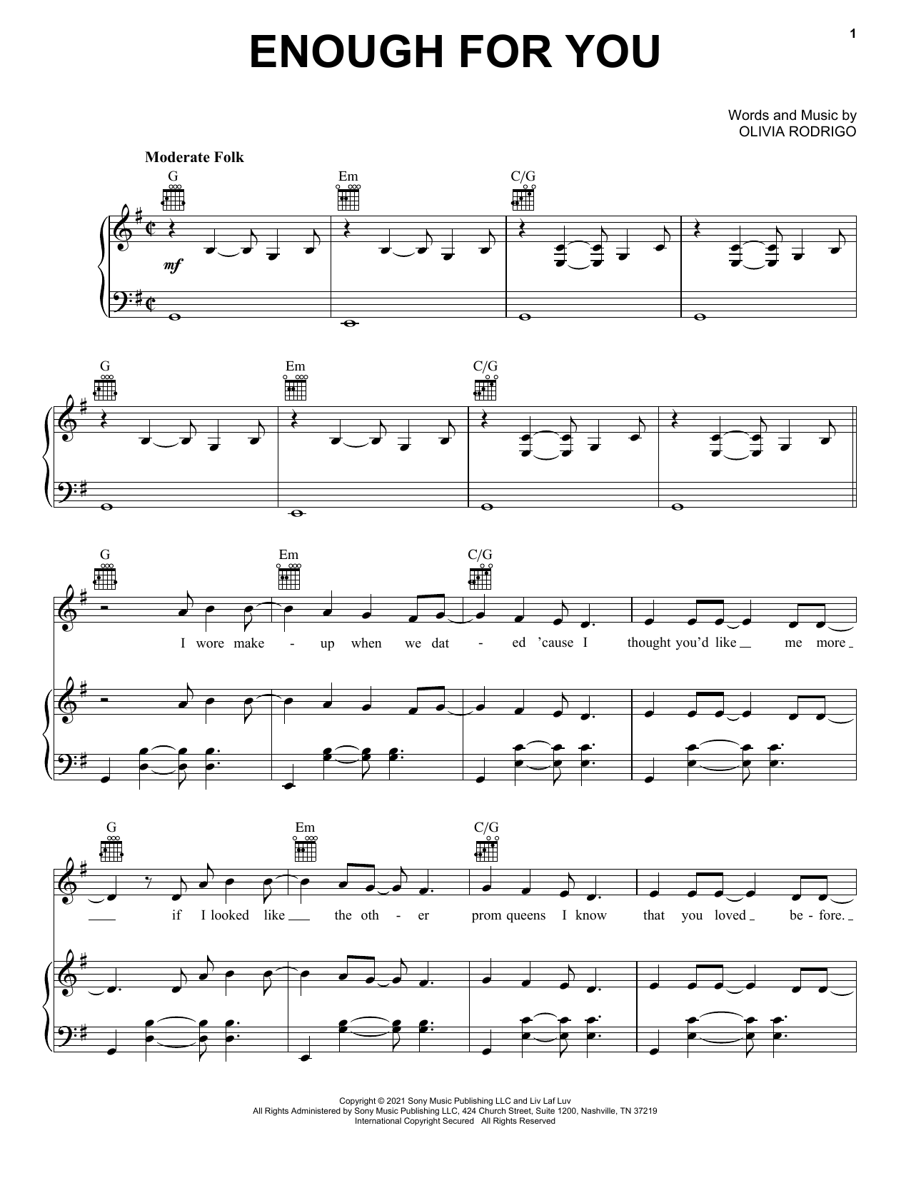 Download Olivia Rodrigo enough for you Sheet Music and learn how to play Ukulele PDF digital score in minutes