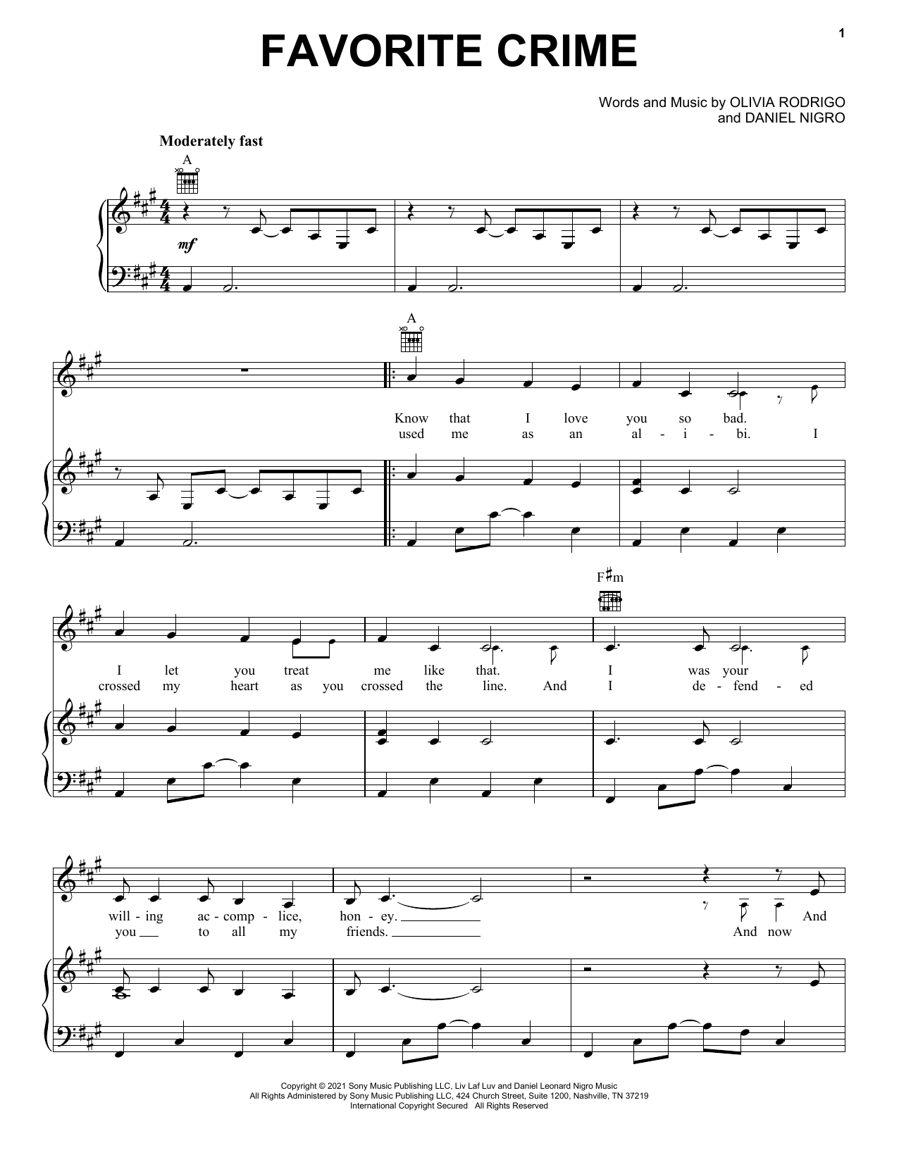 Download Olivia Rodrigo favorite crime Sheet Music and learn how to play Ukulele PDF digital score in minutes