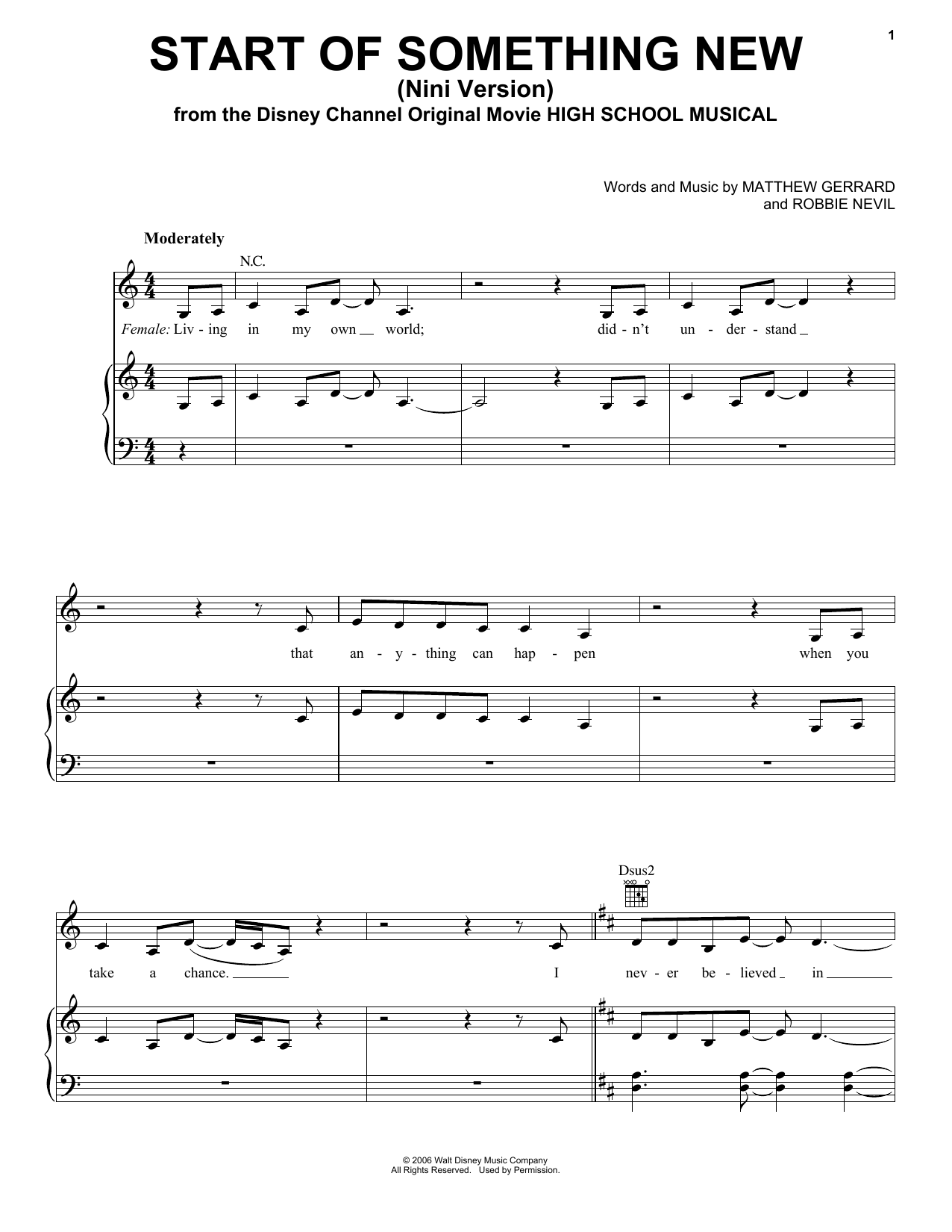 Download Olivia Rodrigo Start Of Something New (Nini version) (from High School Musical: The Musical: Th Sheet Music and learn how to play Piano, Vocal & Guitar Chords (Right-Hand Melody) PDF digital score in minutes