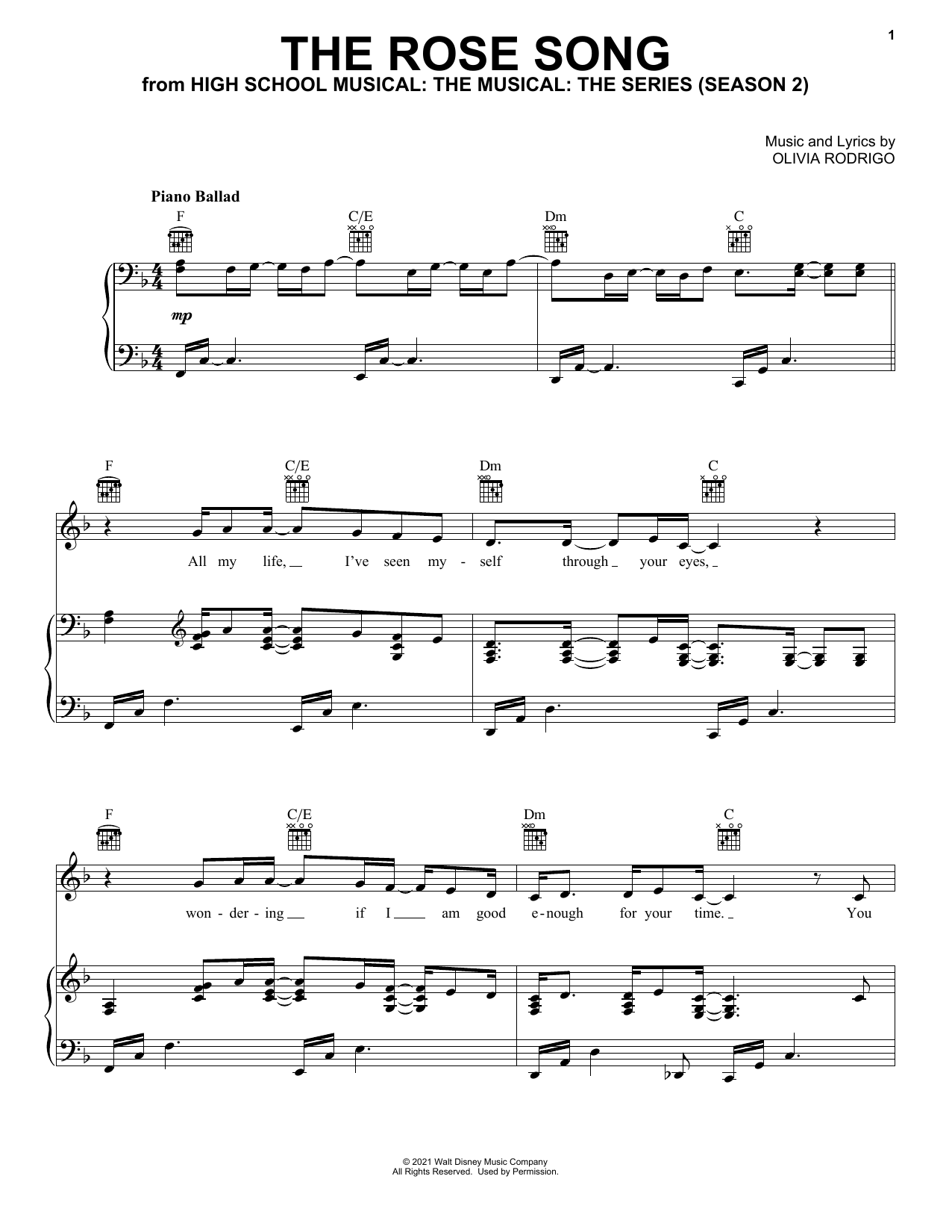 Download Olivia Rodrigo The Rose Song (from High School Musical: The Musical: The Series) Sheet Music and learn how to play Super Easy Piano PDF digital score in minutes