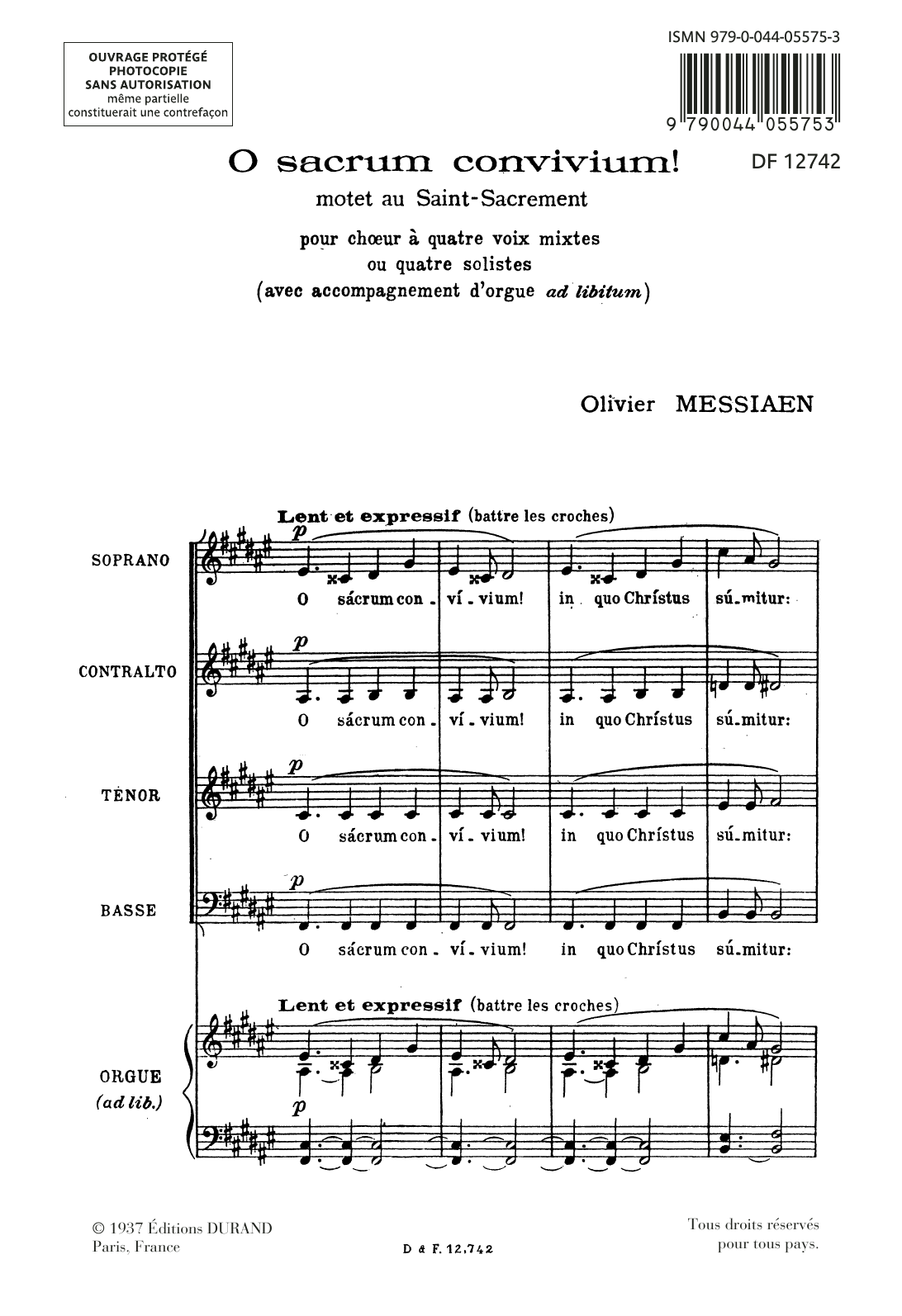 Download Olivier Messiaen O Sacrum Convivium! Sheet Music and learn how to play SATB Choir PDF digital score in minutes