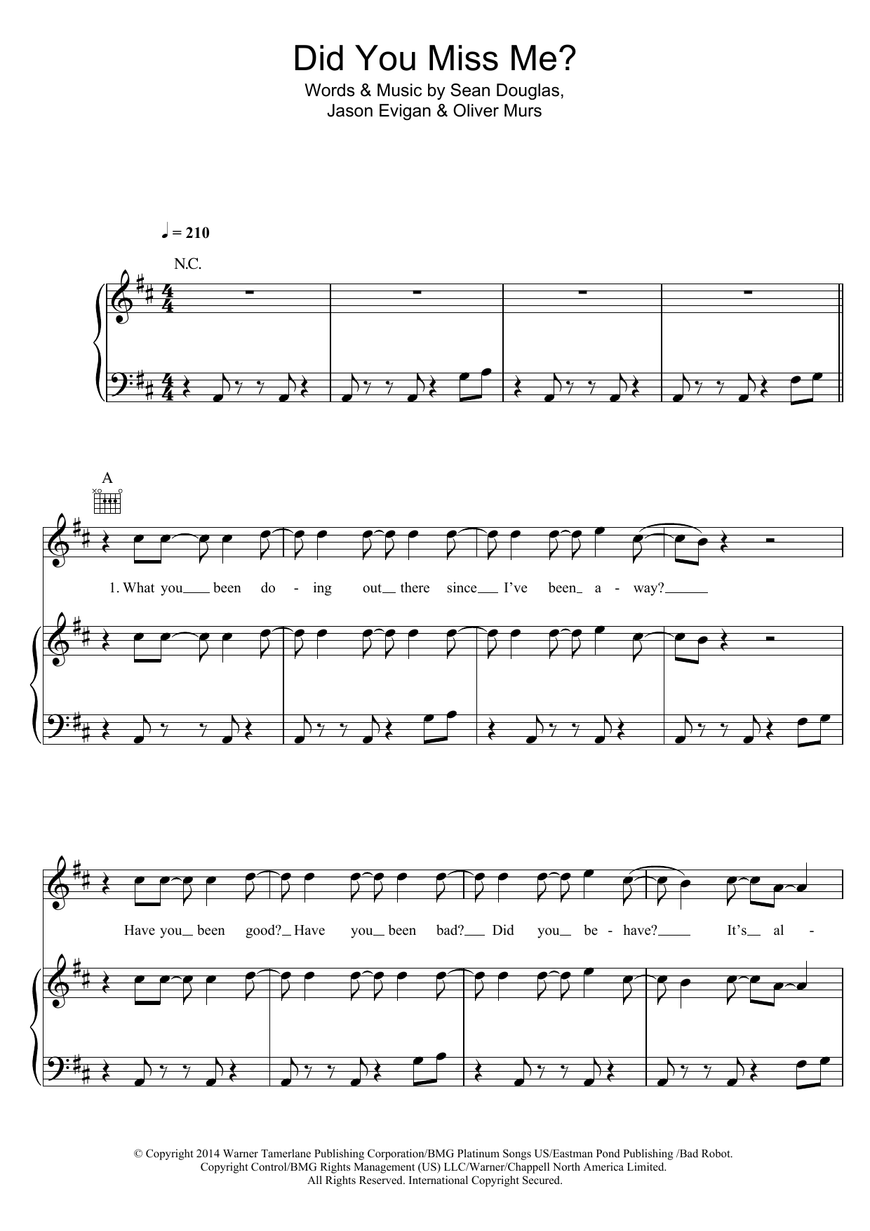 Download Olly Murs Did You Miss Me Sheet Music and learn how to play Piano, Vocal & Guitar (Right-Hand Melody) PDF digital score in minutes